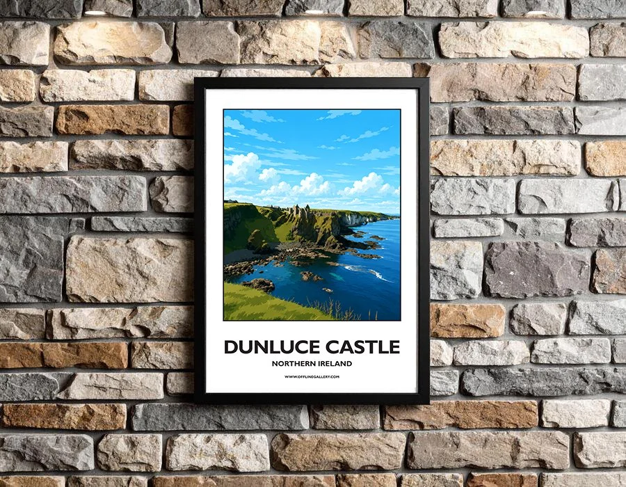 A3.2 - Stunning poster of Dunluce Castle for sale, perfect for art lovers and collectors. Ideal for home or office, this artwork brings a touch of Northern Ireland's natural charm to any setting.