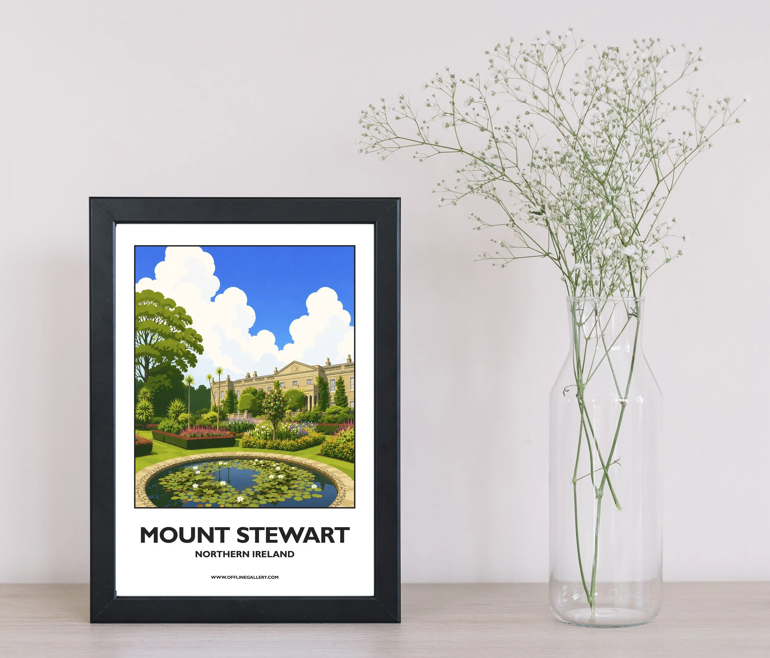 A4.1 - Beautiful poster of historic Mount Stewart for sale, perfect for art lovers and collectors. This artwork brings the beauty of Northern Ireland to any setting, home or office.