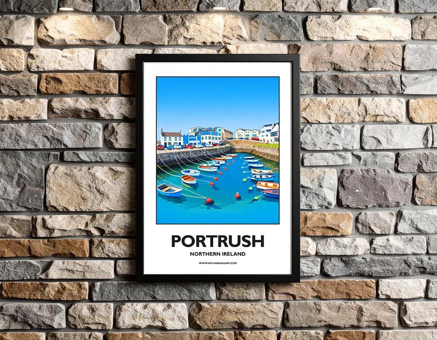 A3.2 - Stunning poster of the Portrush marina for sale, perfect for art lovers and collectors. Ideal for home or office, this artwork brings a touch of Northern Ireland's natural charm to any setting.