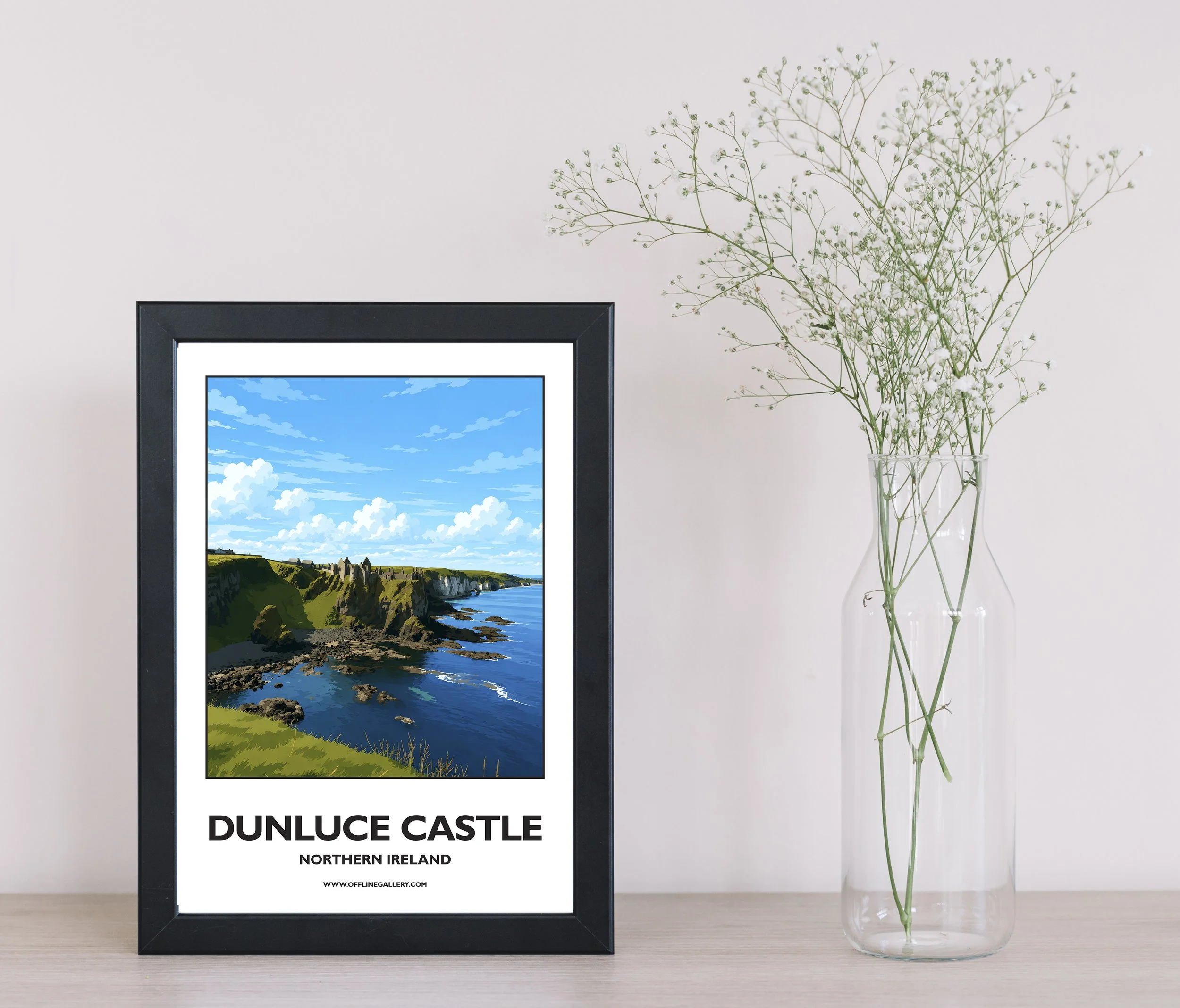 A4.1 - Stunning poster of Dunluce Castle for sale, perfect for art lovers and collectors. Ideal for home or office, this artwork brings a touch of Northern Ireland's natural charm to any setting.