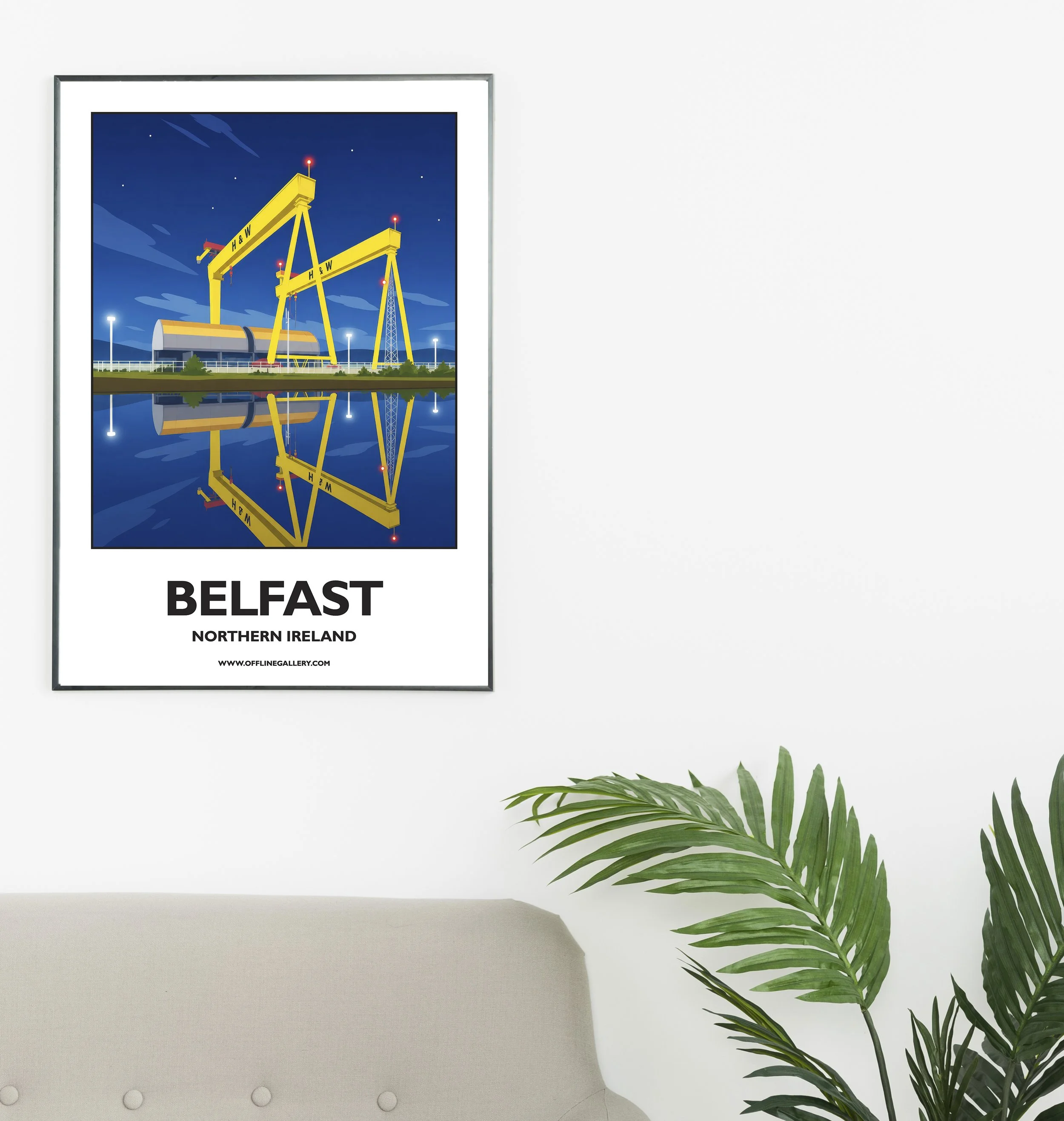 A2.1- Poster of Belfast’s famous cranes for sale, perfect for art lovers and collectors. Ideal for home or office, this artwork brings a touch of Northern Ireland's natural charm to any setting.