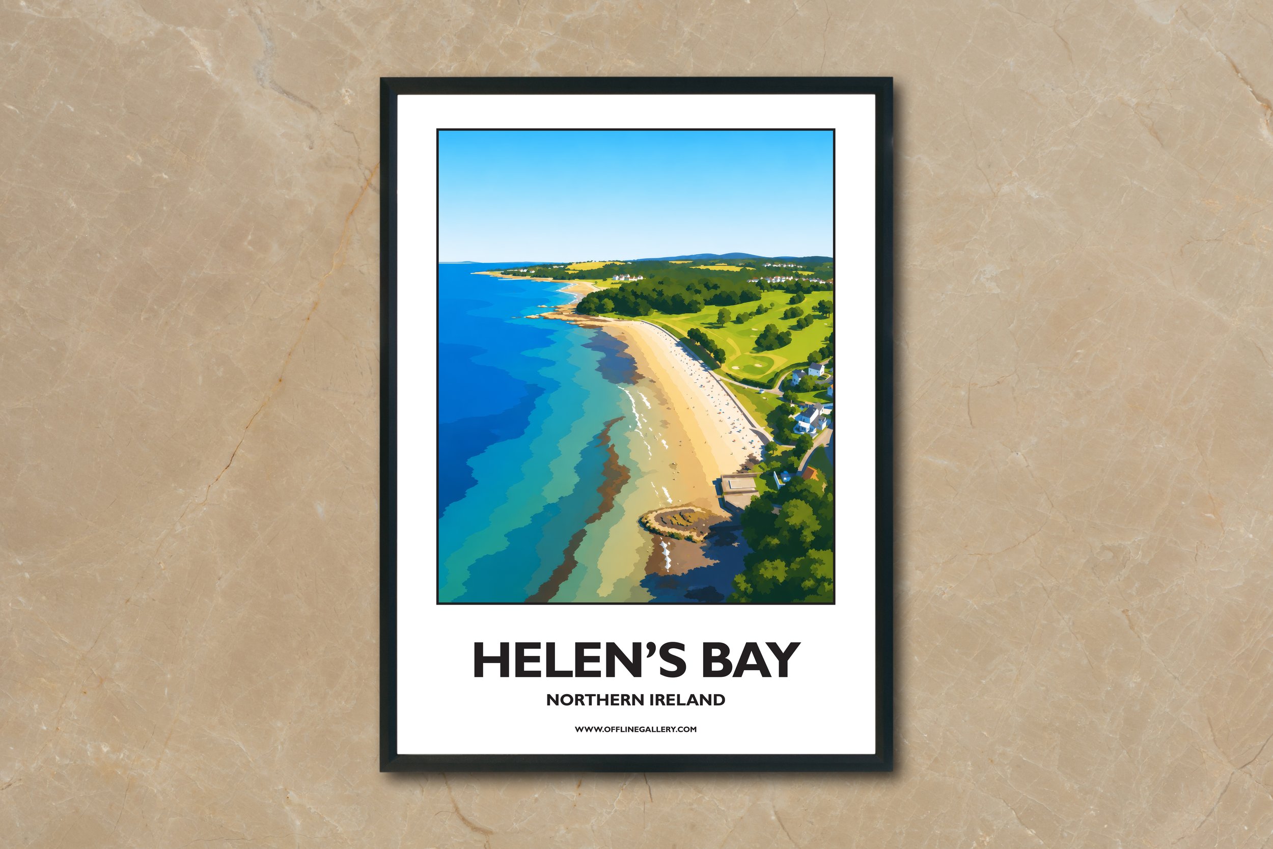 A4.2 - Stunning poster of Helen’s Bay for sale, perfect for art lovers and collectors. Ideal for home or office, this artwork brings a touch of Northern Ireland's natural charm to any setting.