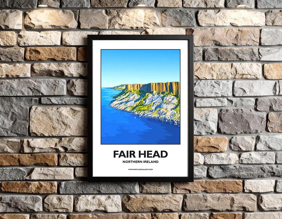 A3.2 - Stunning poster of Fair Head for sale, perfect for art lovers and collectors. Ideal for home or office, this artwork brings a touch of Northern Ireland's natural beauty to any setting.