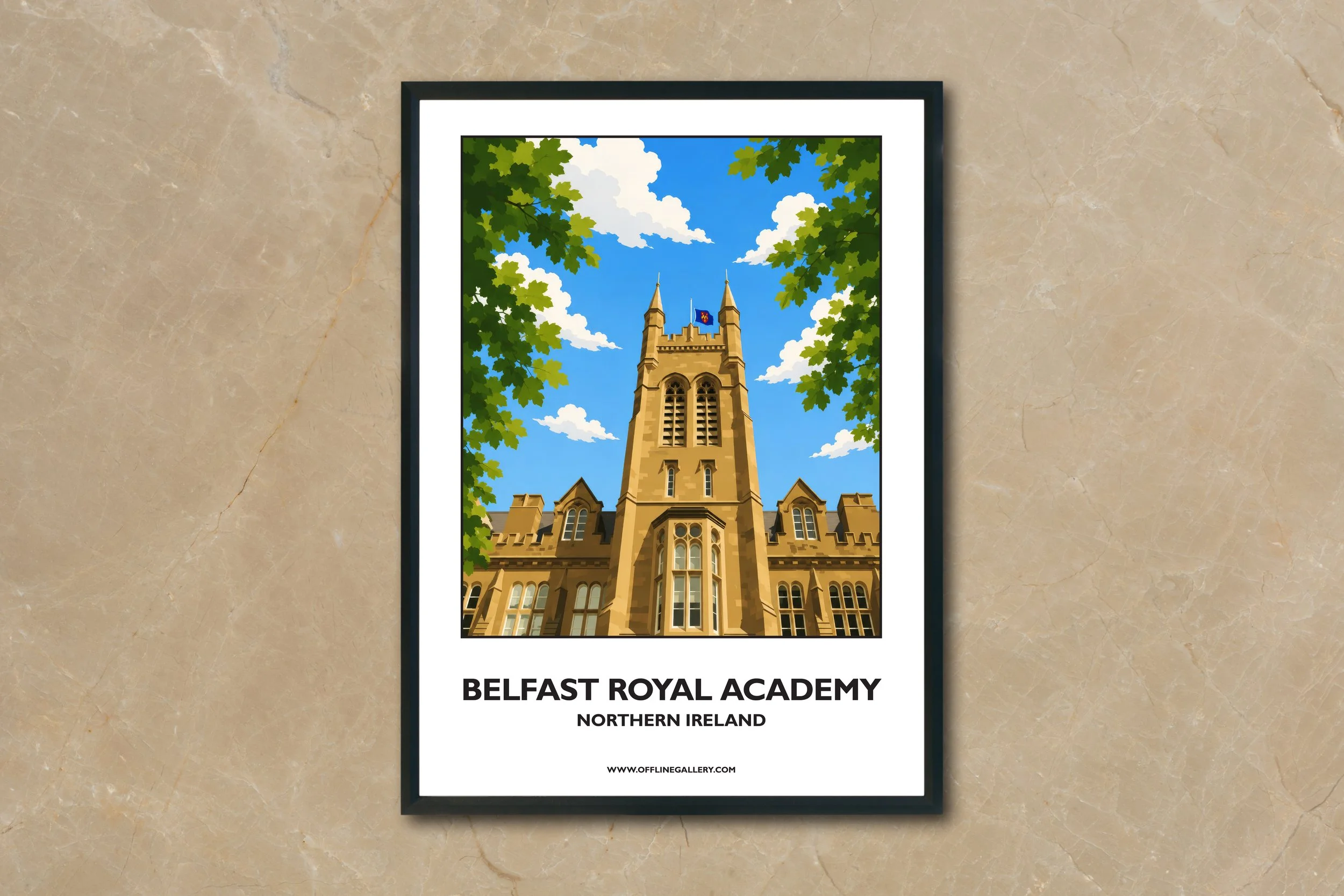 - Stunning poster of Belfast Royal Academy for sale, perfect for art lovers and collectors. Ideal for home or office, this artwork shows an image of a famous local school in Northern Ireland.