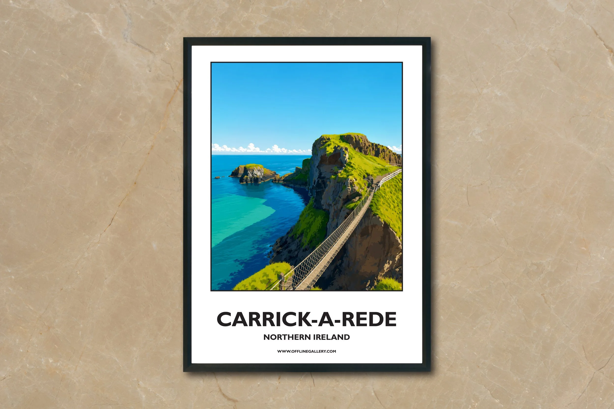 A4.2 - Poster of Carrick-a-Rede Rope Bridge for sale, perfect for art lovers and collectors. Ideal for home or office, this artwork brings Northern Ireland's natural charm to any setting.