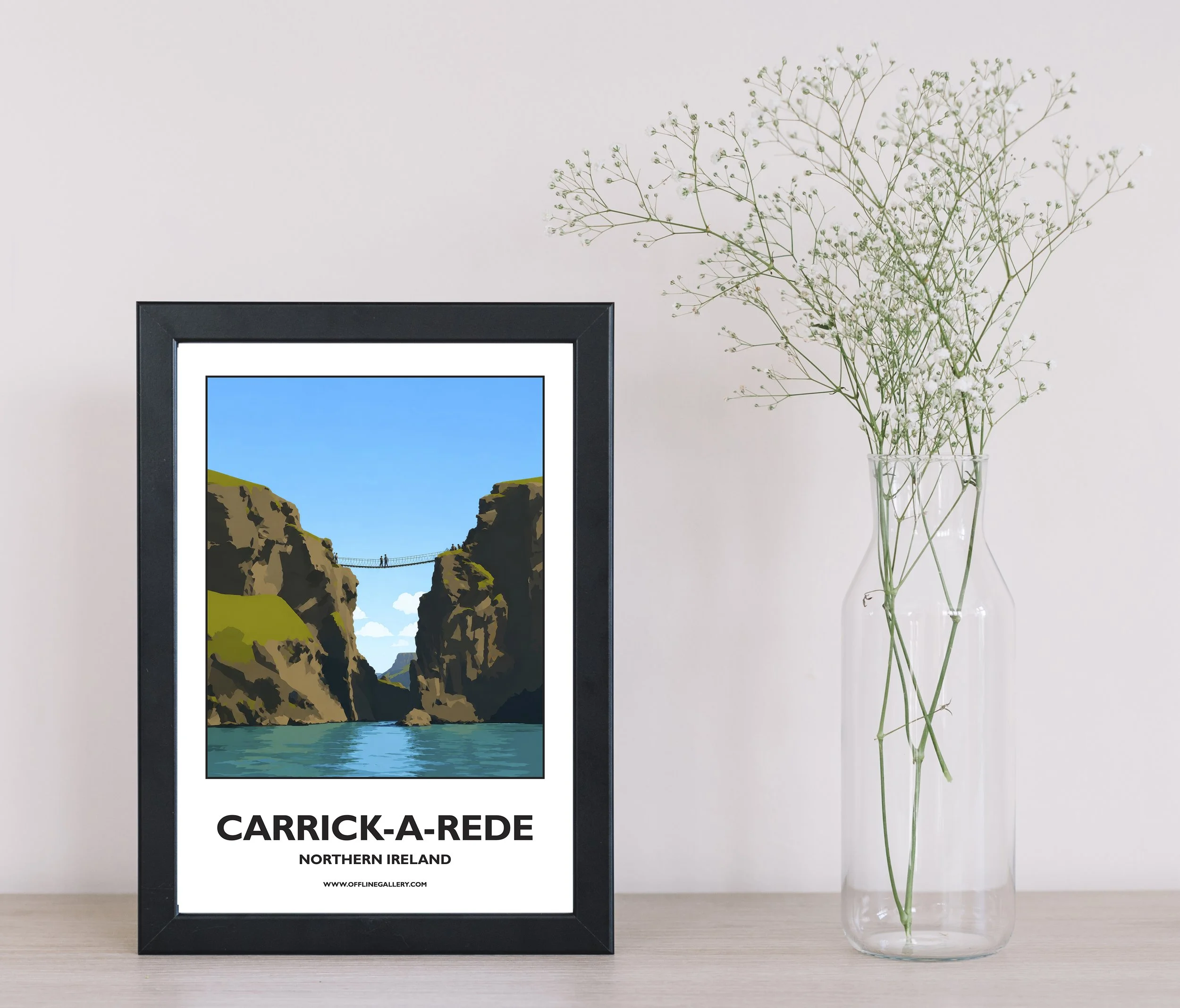 A4.1 - Poster of Carrick-a-Rede Rope Bridge for sale, perfect for art lovers and collectors. Ideal for home or office, this artwork brings Northern Ireland's natural charm to any setting.