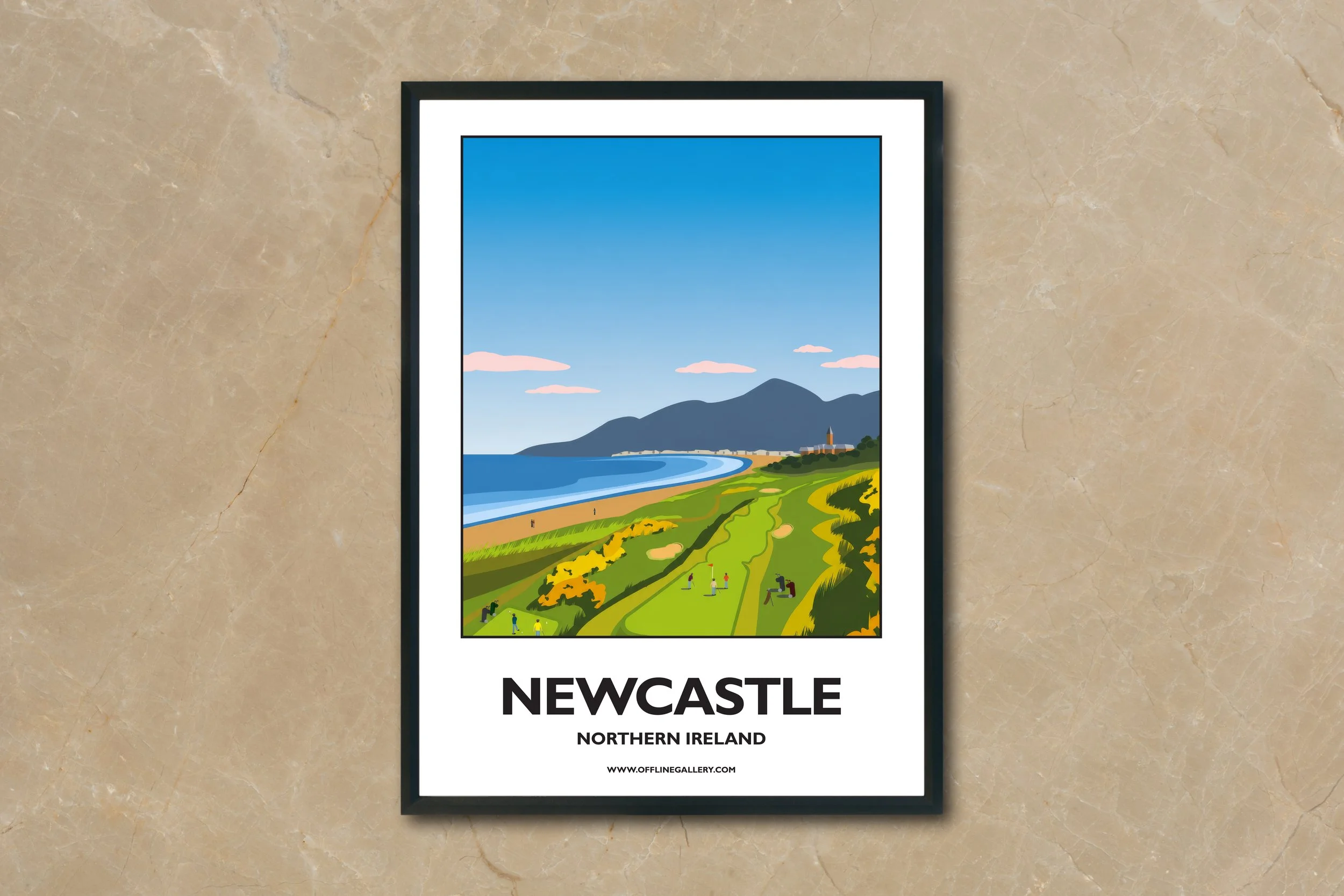 A4.2 - Poster of the Newcastle golf course for sale, perfect for art lovers and collectors. Ideal for home or office, this artwork brings a touch of Northern Ireland's natural charm to any setting.