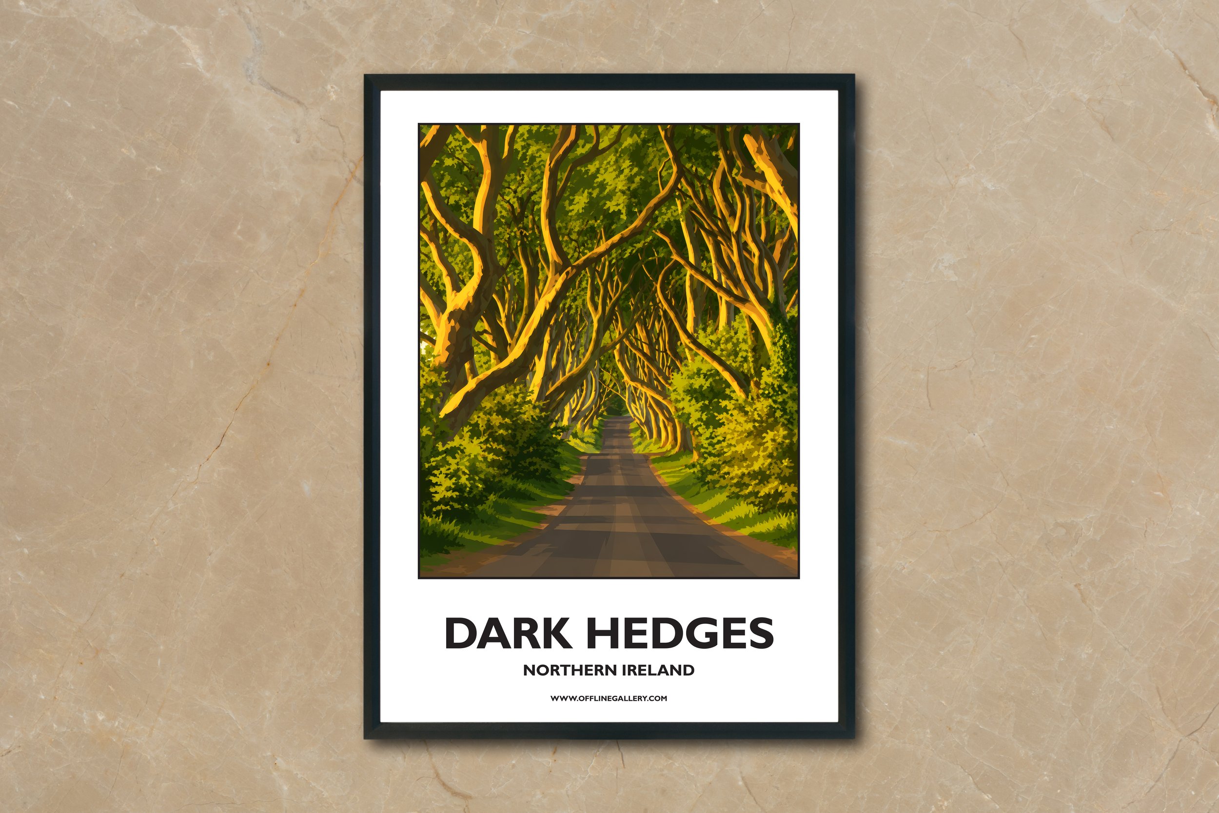 A4.2 - Stunning poster of The Dark Hedges featured in Game of Thrones for sale, perfect for art lovers and collectors. This artwork brings Northern Ireland to any setting, home or office.