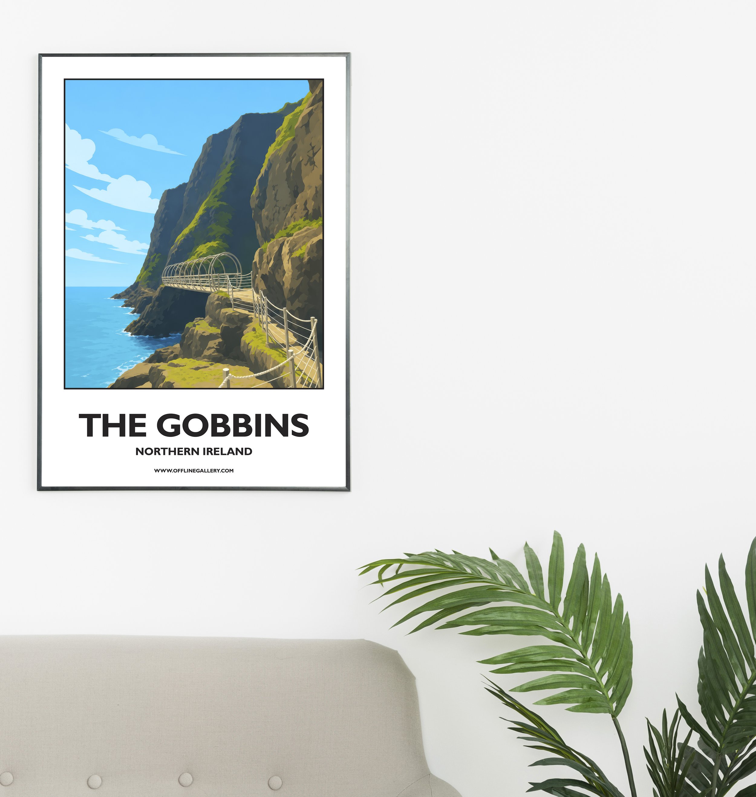 A2.1 - Stunning poster of the iconic Gobbins Cliff Walk for sale, perfect for art lovers and collectors. This artwork brings the beauty of Northern Ireland to any setting, home or office.