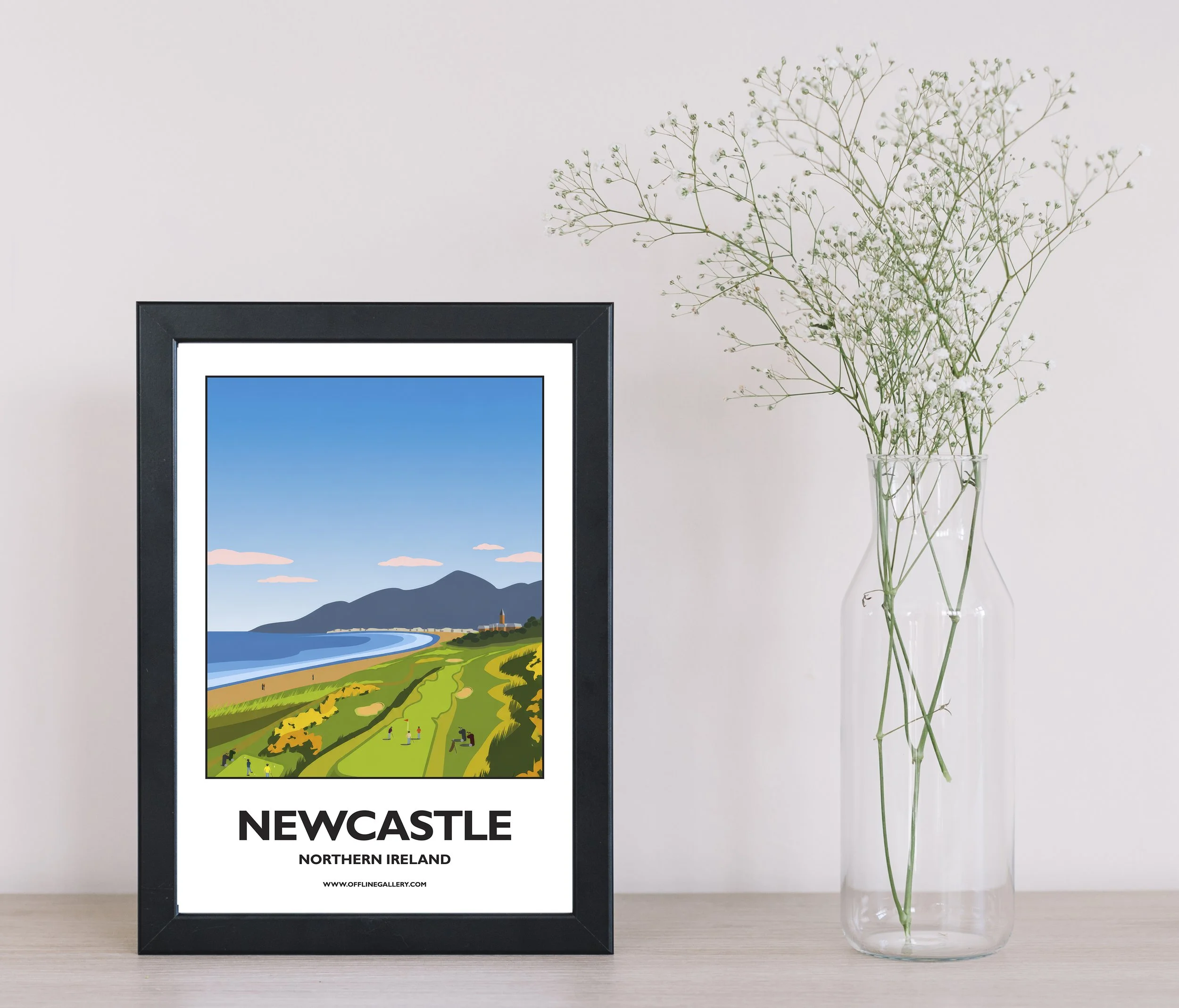 A4.1 - Poster of the Newcastle golf course for sale, perfect for art lovers and collectors. Ideal for home or office, this artwork brings a touch of Northern Ireland's natural charm to any setting.