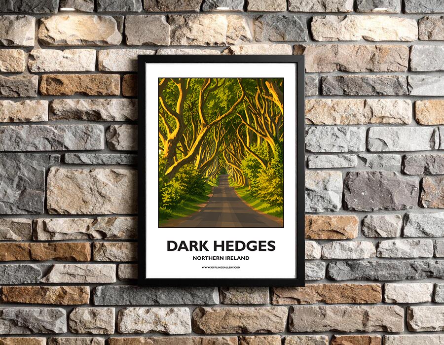 A3.2 - Stunning poster of The Dark Hedges featured in Game of Thrones for sale, perfect for art lovers and collectors. This artwork brings Northern Ireland to any setting, home or office.