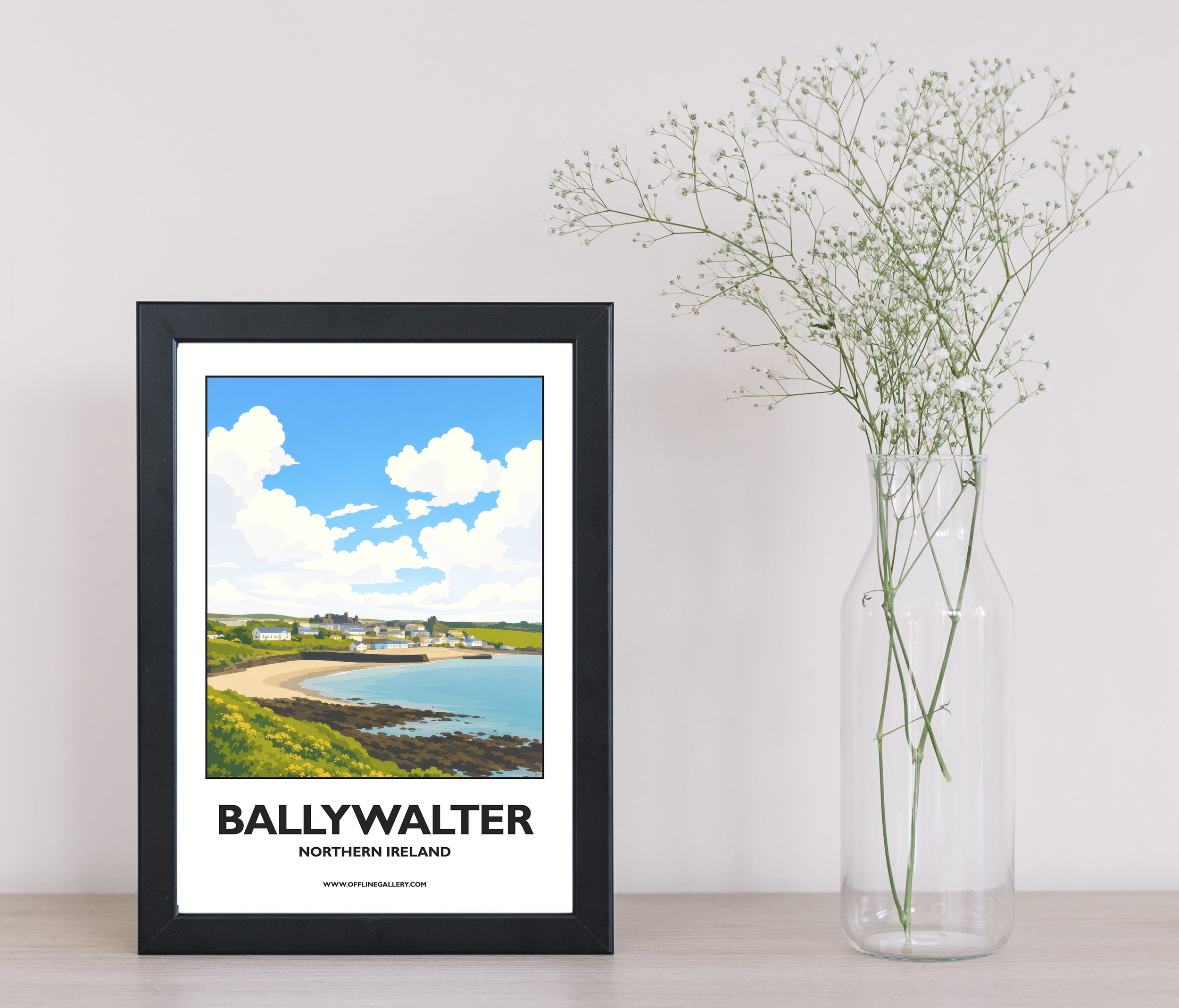 A4.1 - Stunning poster of Ballywalter for sale, perfect for art lovers and collectors. Ideal for home or office, this artwork brings a touch of Northern Ireland's natural beauty to any setting.