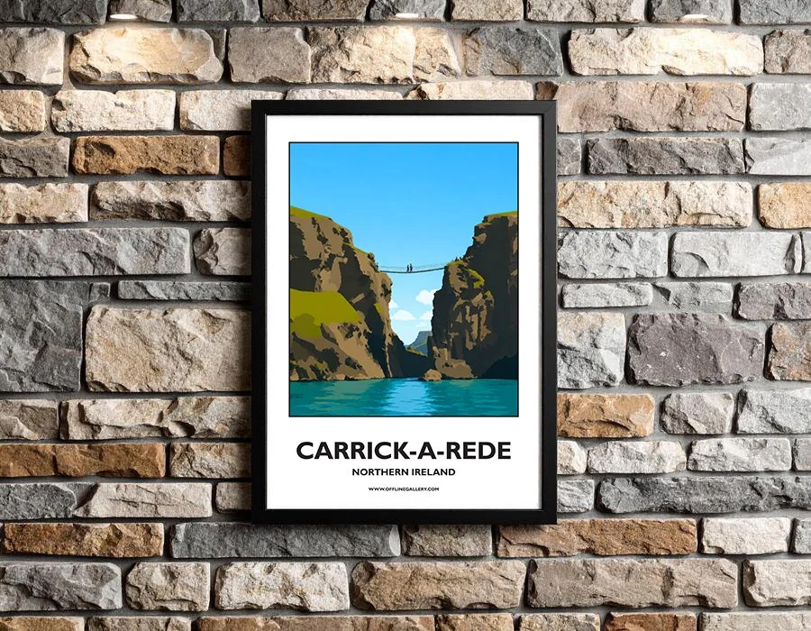 A3.2 - Poster of Carrick-a-Rede Rope Bridge for sale, perfect for art lovers and collectors. Ideal for home or office, this artwork brings Northern Ireland's natural charm to any setting.