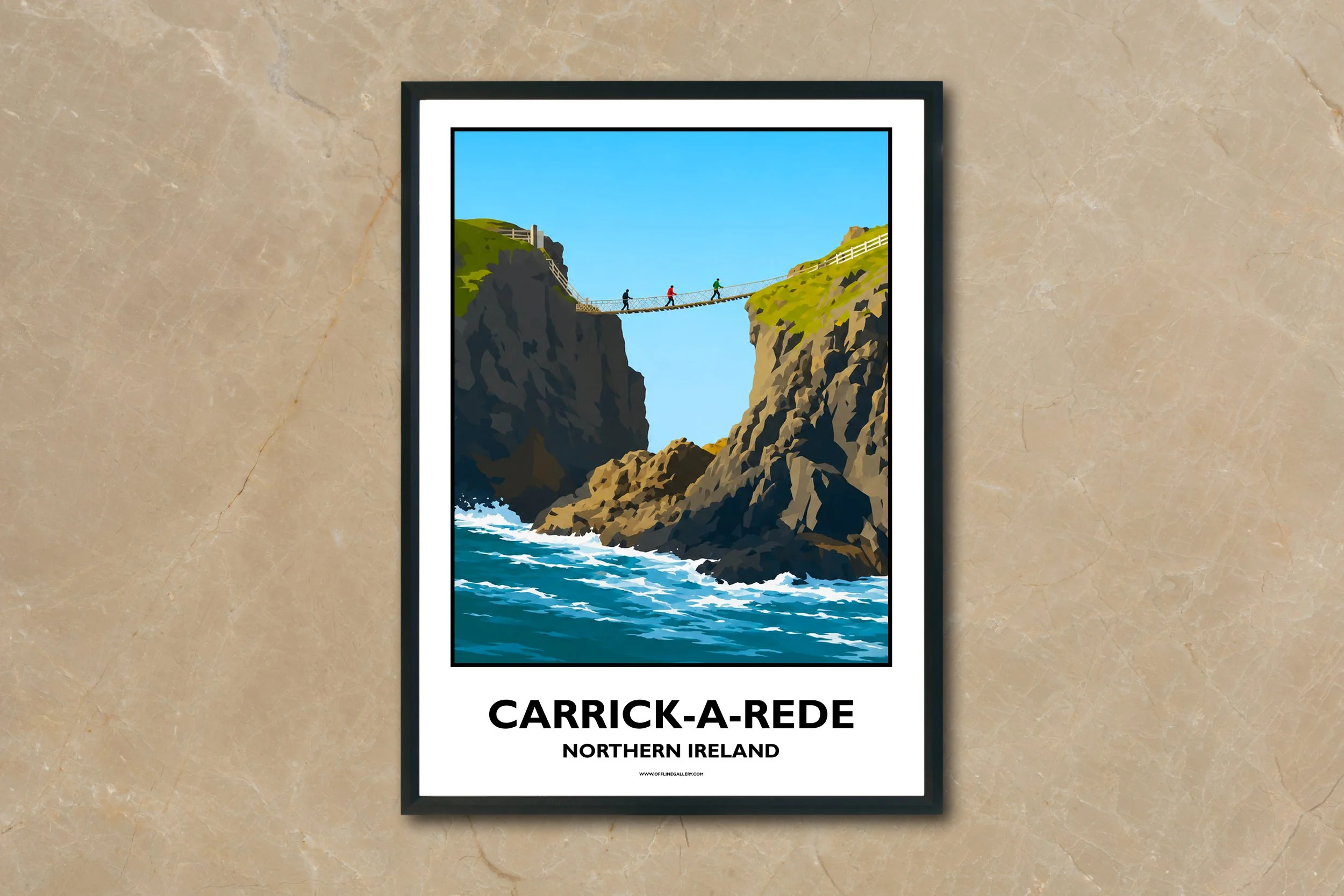 A4.2 - Poster of Carrick-a-Rede Rope Bridge for sale, perfect for art lovers and collectors. Ideal for home or office, this artwork brings Northern Ireland's natural charm to any setting.