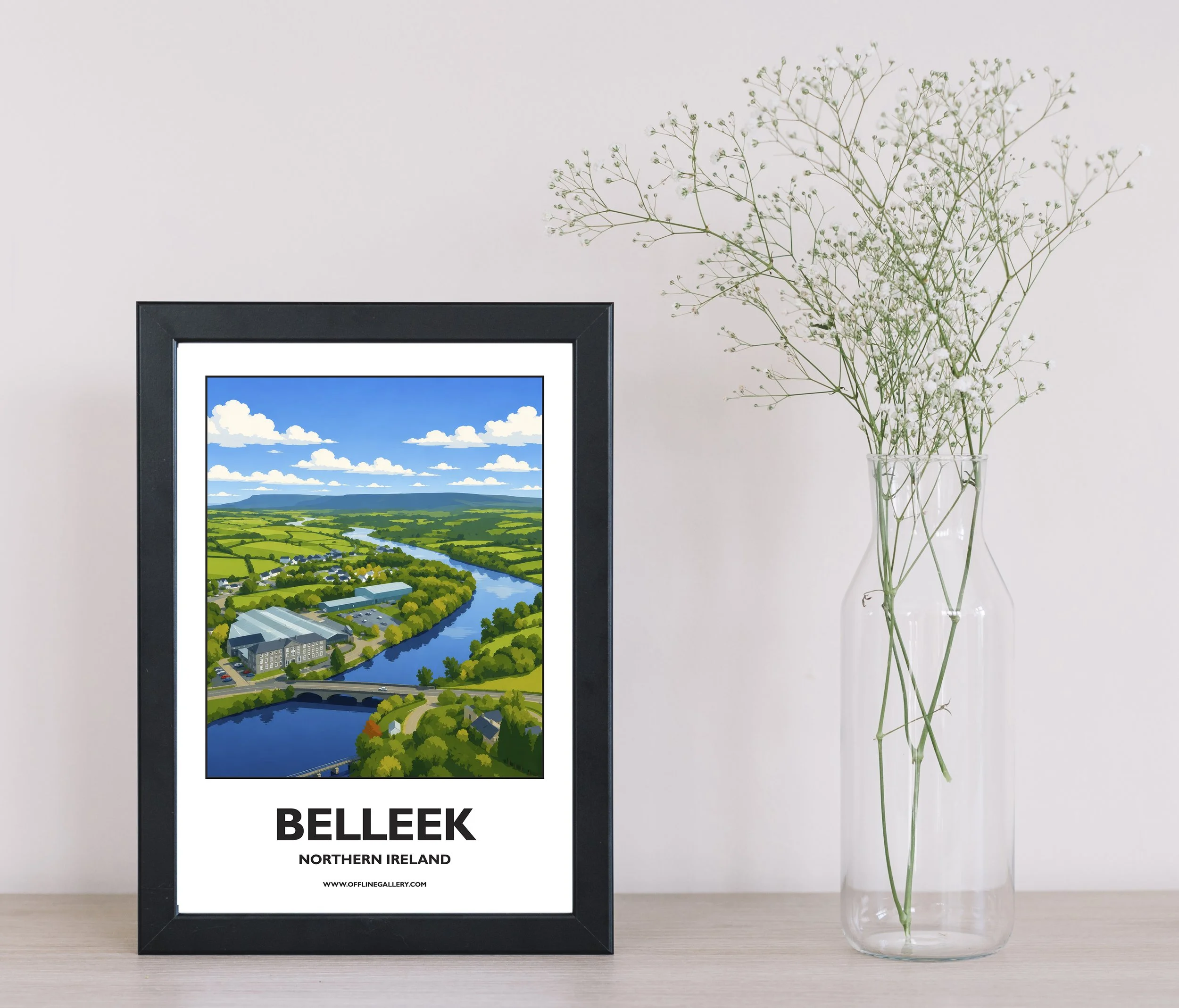 A4.1- Stunning poster of Belleek for sale, perfect for art lovers and collectors. Ideal for home or office, this artwork brings a touch of Northern Ireland's natural charm to any setting.