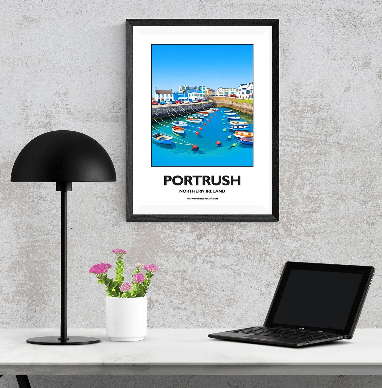 A3.1 - Stunning poster of the Portrush marina for sale, perfect for art lovers and collectors. Ideal for home or office, this artwork brings a touch of Northern Ireland's natural charm to any setting.