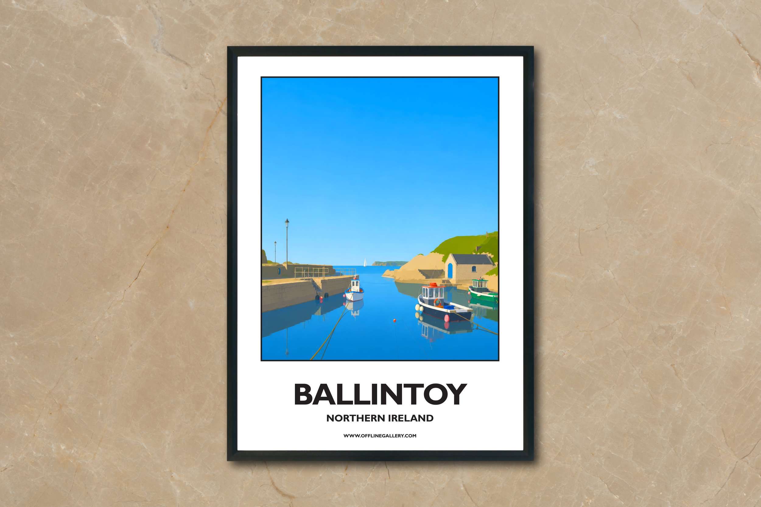 A4.2 - Stunning poster of Ballintoy for sale, perfect for art lovers and collectors. Ideal for home or office, this artwork brings a touch of Northern Ireland's natural charm to any setting.