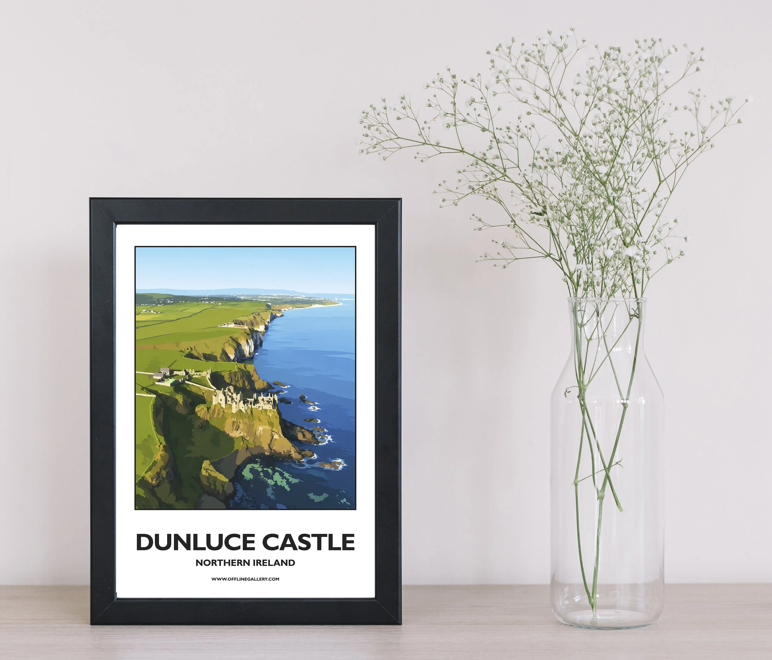 A4.1 - Stunning poster of Dunluce Castle for sale, perfect for art lovers and collectors. Ideal for home or office, this artwork brings a touch of Northern Ireland's natural charm to any setting.