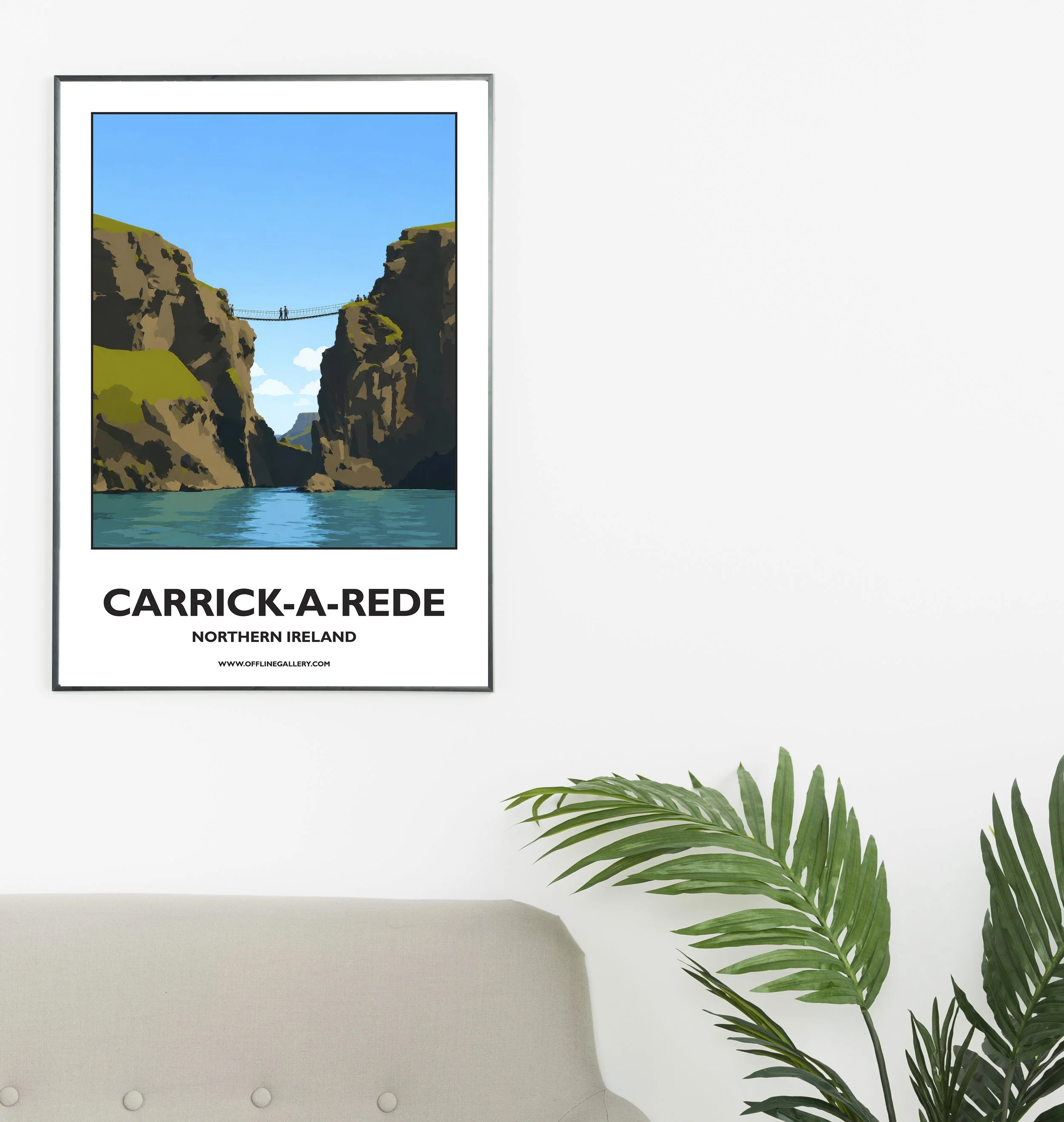 A2.1 - Poster of Carrick-a-Rede Rope Bridge for sale, perfect for art lovers and collectors. Ideal for home or office, this artwork brings Northern Ireland's natural charm to any setting.