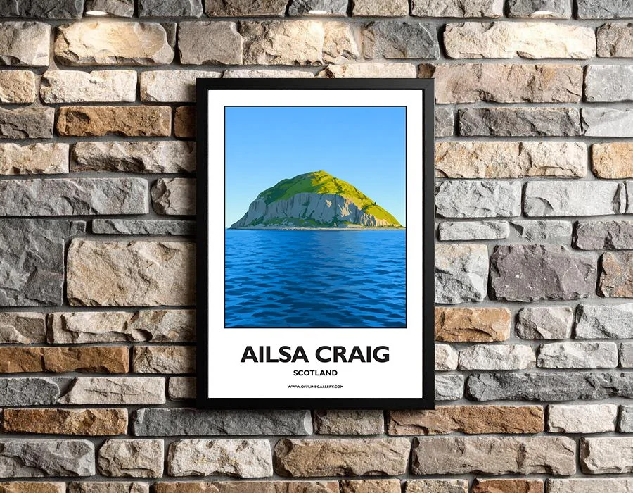 A3.2 - Stunning poster of Ailsa Craig for sale, perfect for art lovers and collectors. Ideal for home or office, this artwork brings a touch of Scotland's natural charm to any setting.