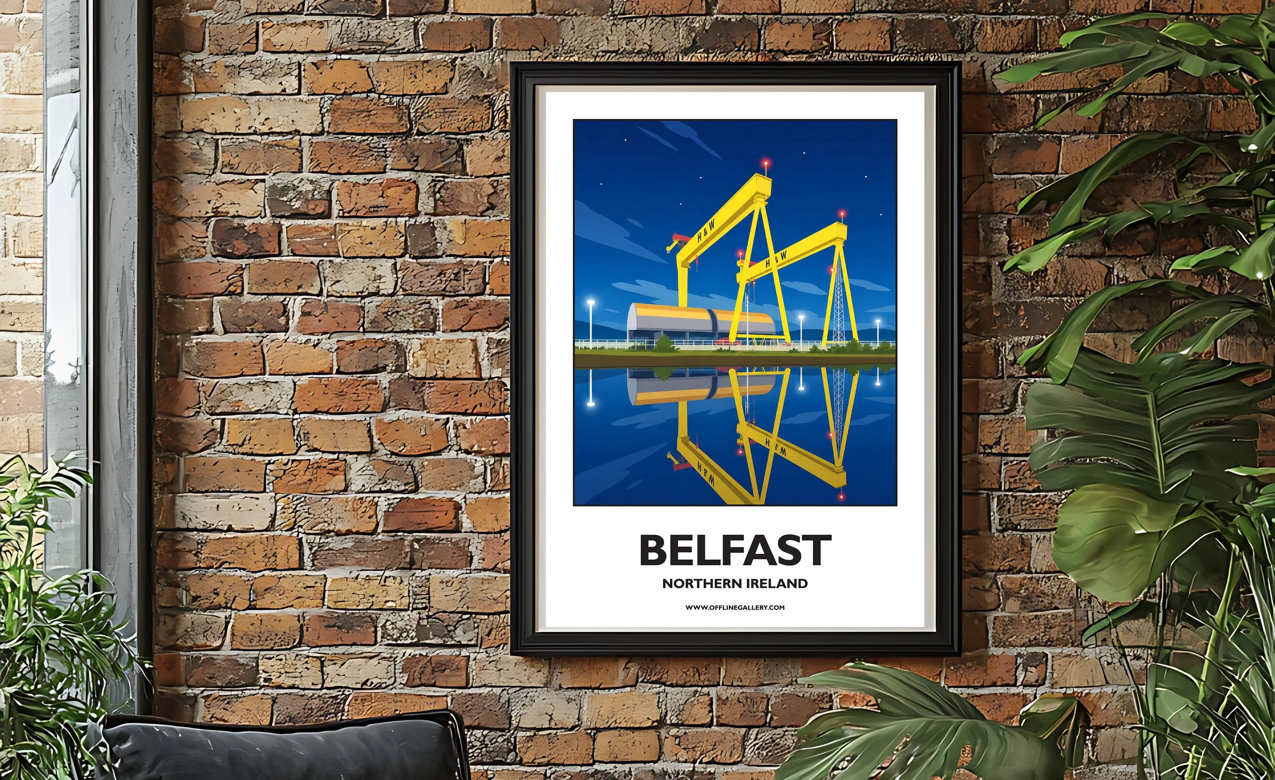 A2.2- Poster of Belfast’s famous cranes for sale, perfect for art lovers and collectors. Ideal for home or office, this artwork brings a touch of Northern Ireland's natural charm to any setting.