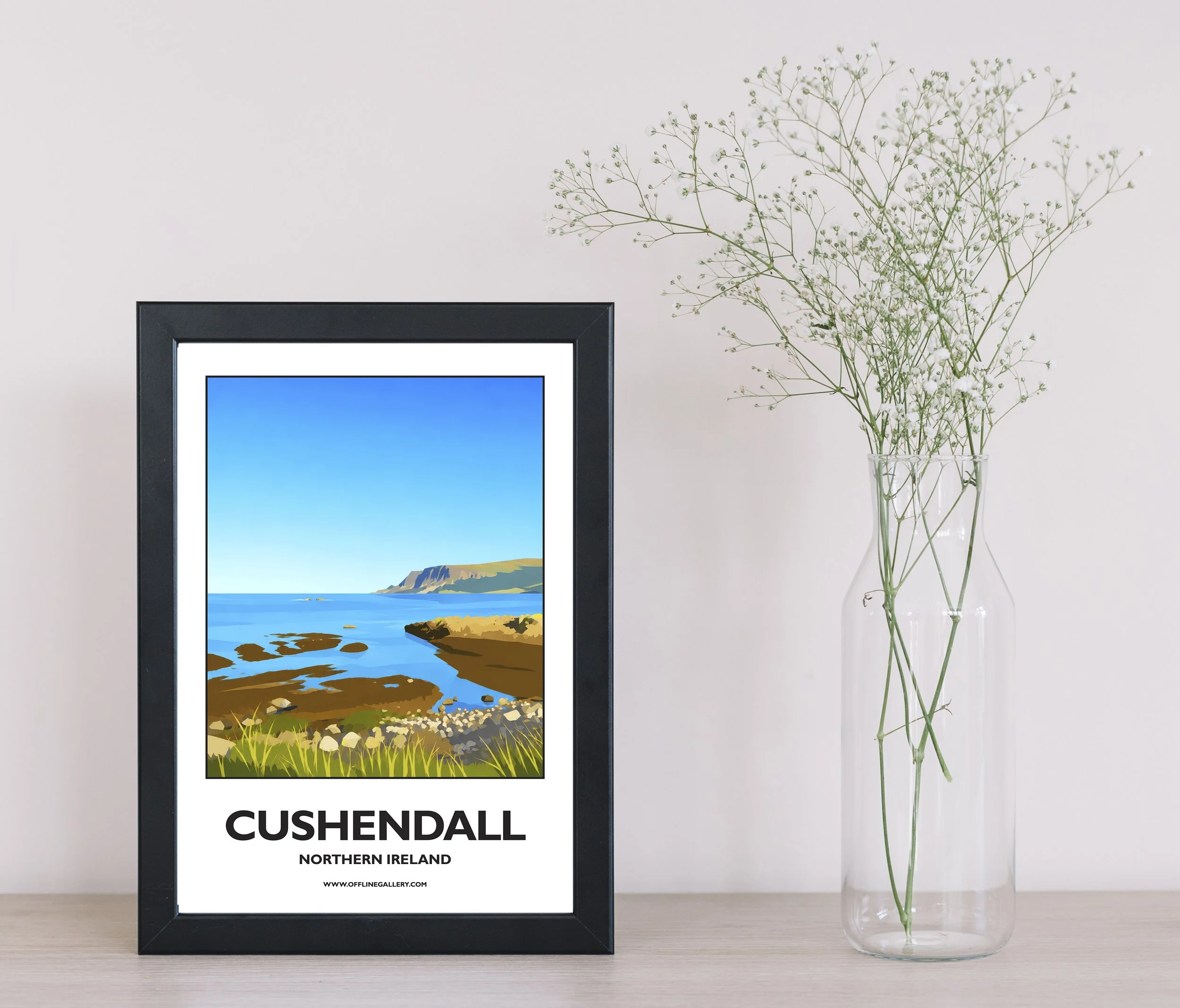 A4.1 - Stunning poster of Cushendall for sale, perfect for art lovers and collectors. Ideal for home or office, this artwork brings a touch of Northern Ireland's natural charm to any setting.