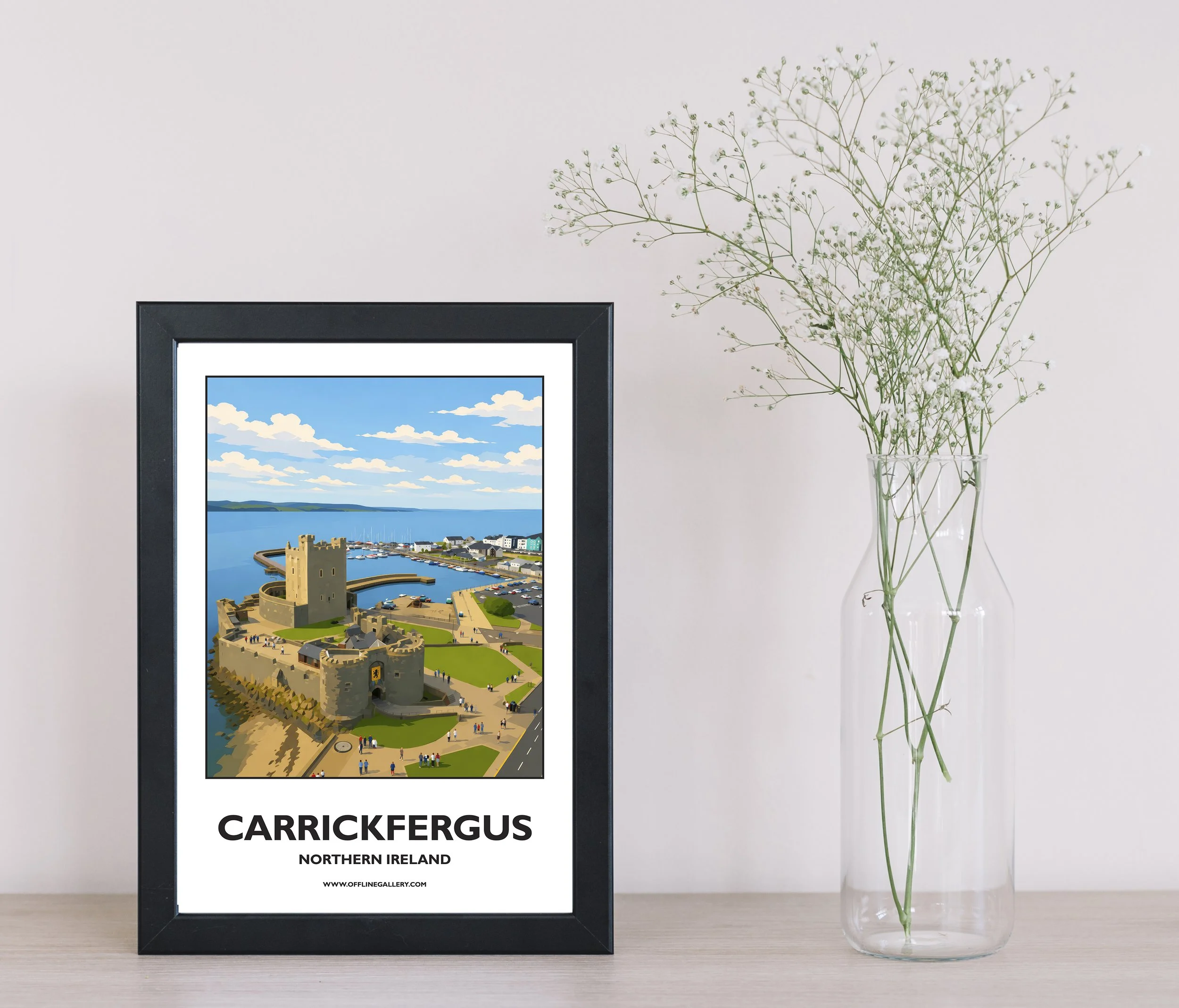 A4.1 - Stunning poster of Carrickfergus Castle for sale, perfect for art lovers and collectors. Ideal for home or office, this artwork brings Northern Ireland's natural charm to any setting.