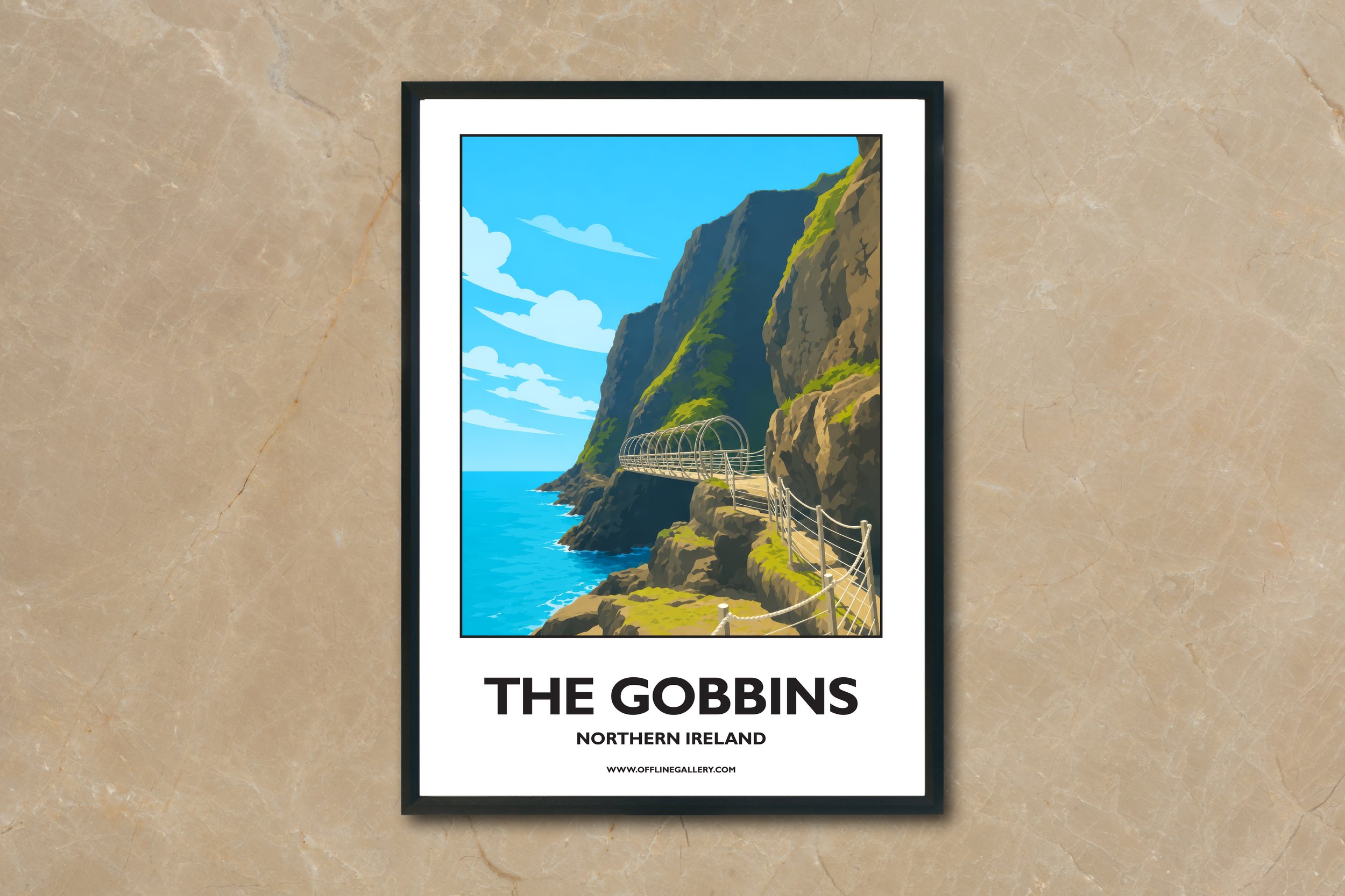 A4.2 - Stunning poster of the iconic Gobbins Cliff Walk for sale, perfect for art lovers and collectors. This artwork brings the beauty of Northern Ireland to any setting, home or office.