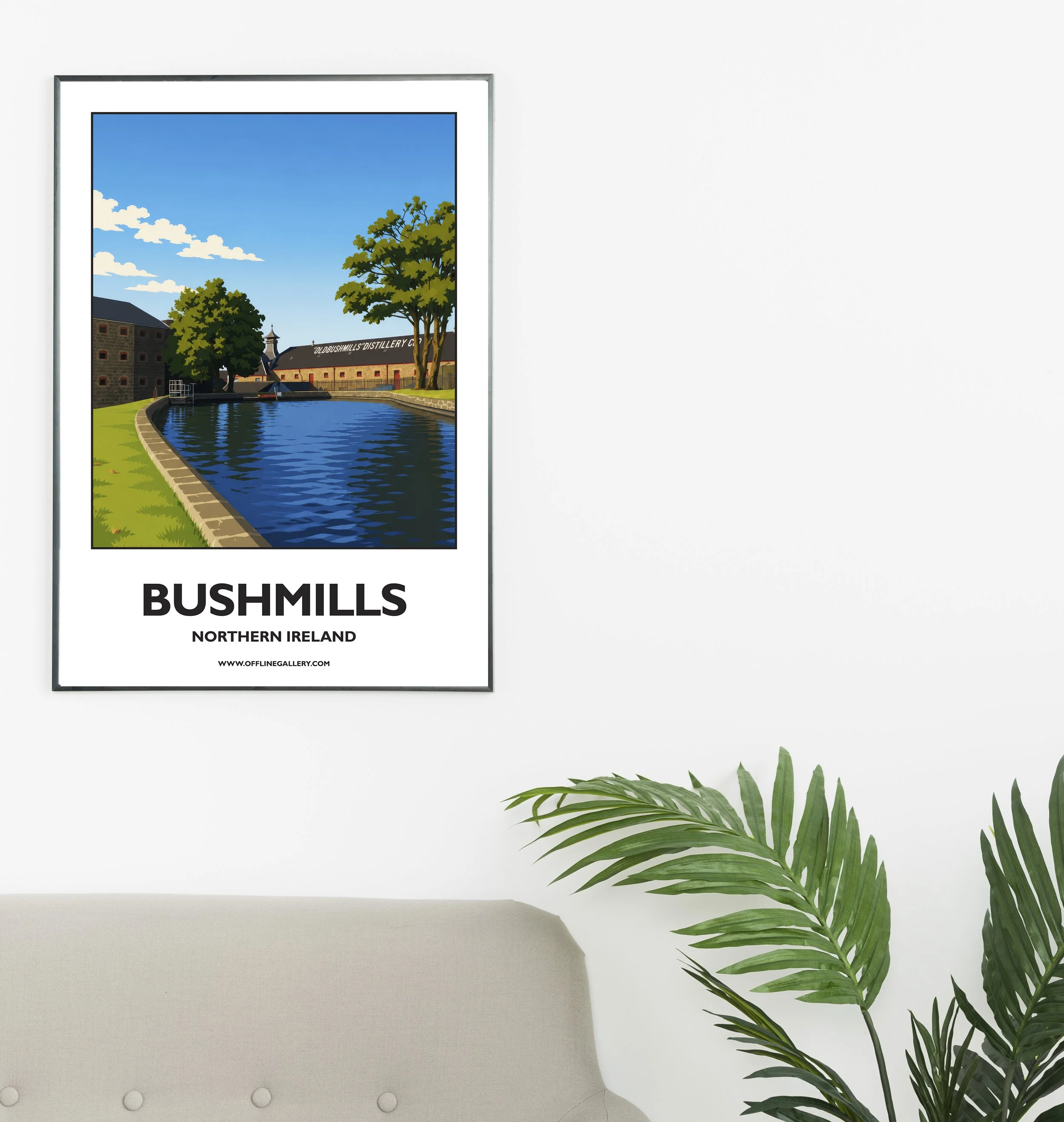 A2.1 - Poster of Bushmills Distillery for sale, perfect for art lovers and collectors. Ideal for home or office, this artwork brings a touch of Northern Ireland's natural charm to any setting.