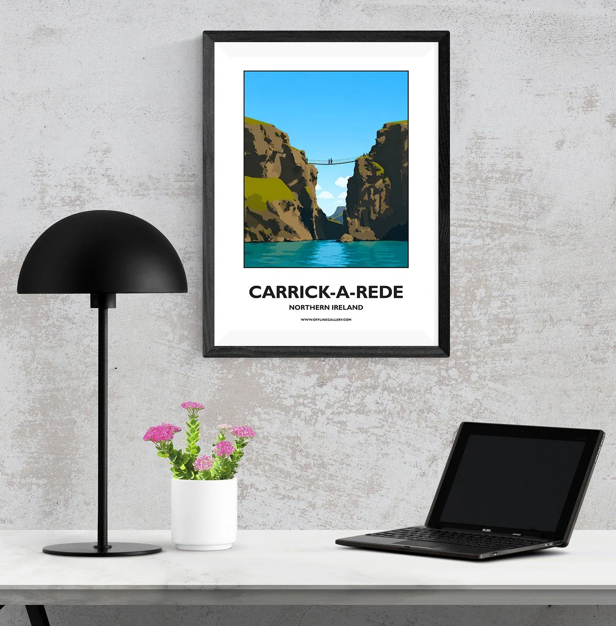A3.1 - Poster of Carrick-a-Rede Rope Bridge for sale, perfect for art lovers and collectors. Ideal for home or office, this artwork brings Northern Ireland's natural charm to any setting.