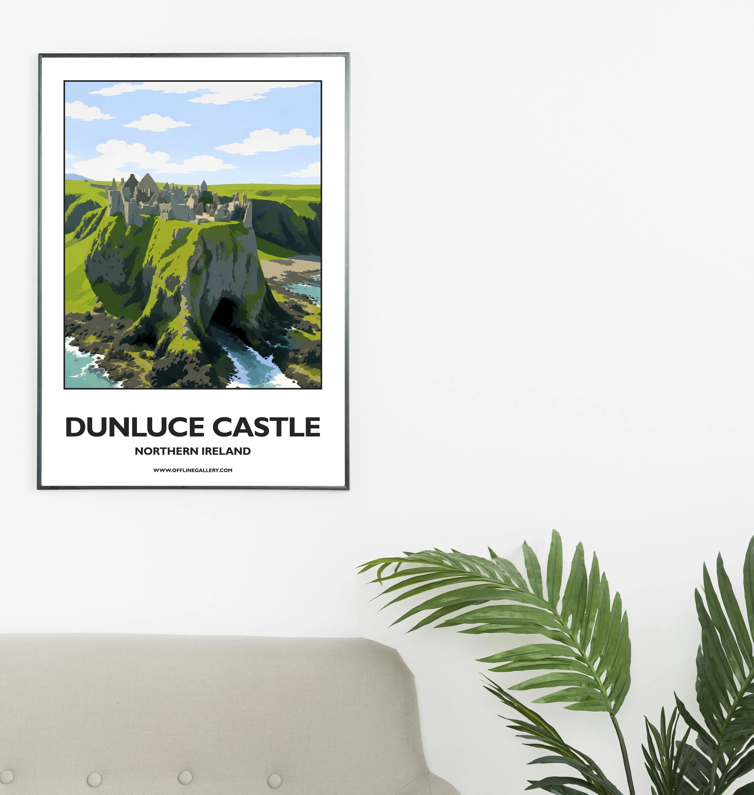 A2.1 - Stunning poster of Dunluce Castle for sale, perfect for art lovers and collectors. Ideal for home or office, this artwork brings a touch of Northern Ireland's natural charm to any setting.