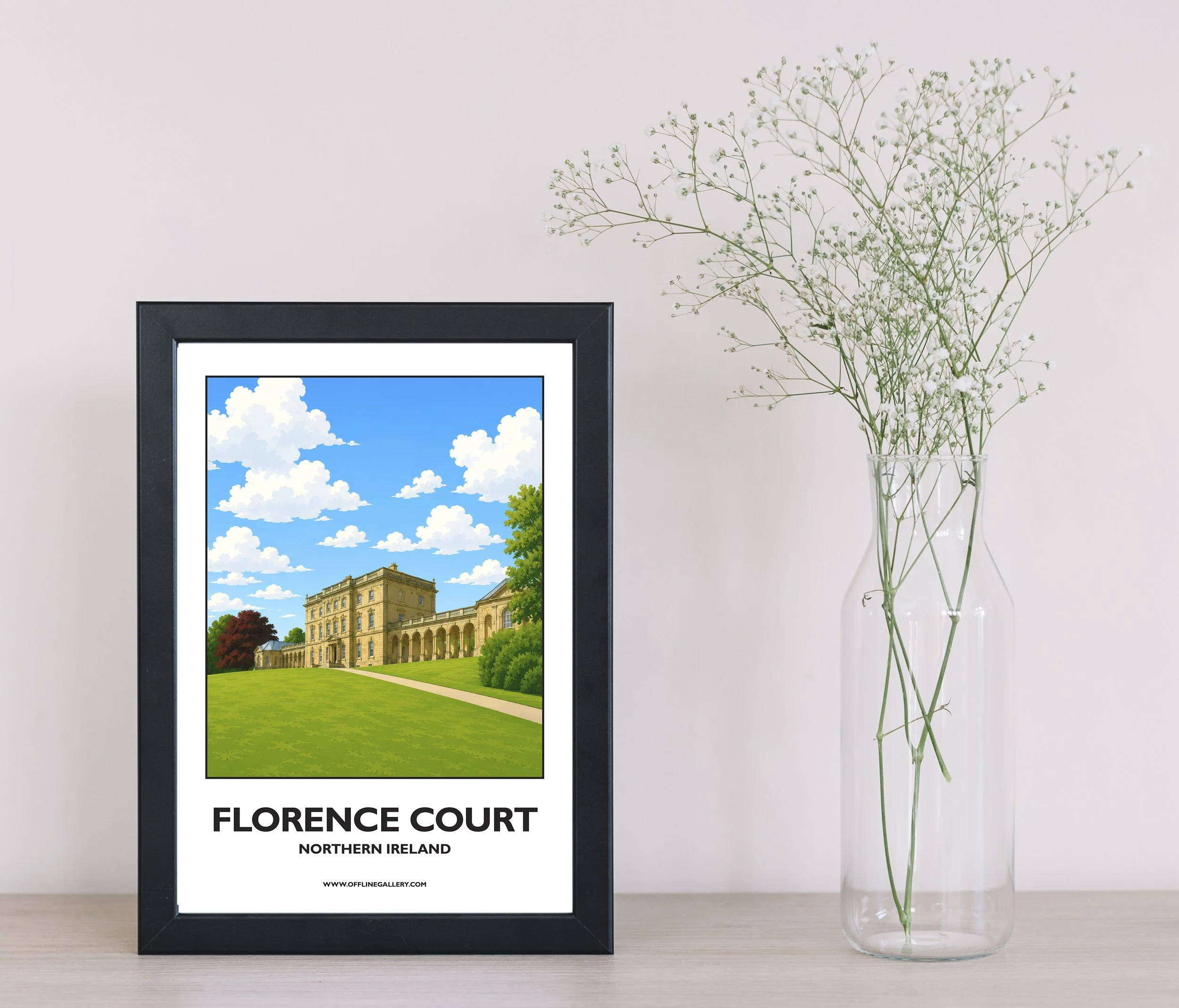 A4.1 - Beautiful poster of historic Florence Court for sale, perfect for art lovers and collectors. This artwork brings the beauty of Northern Ireland to any setting, home or office.