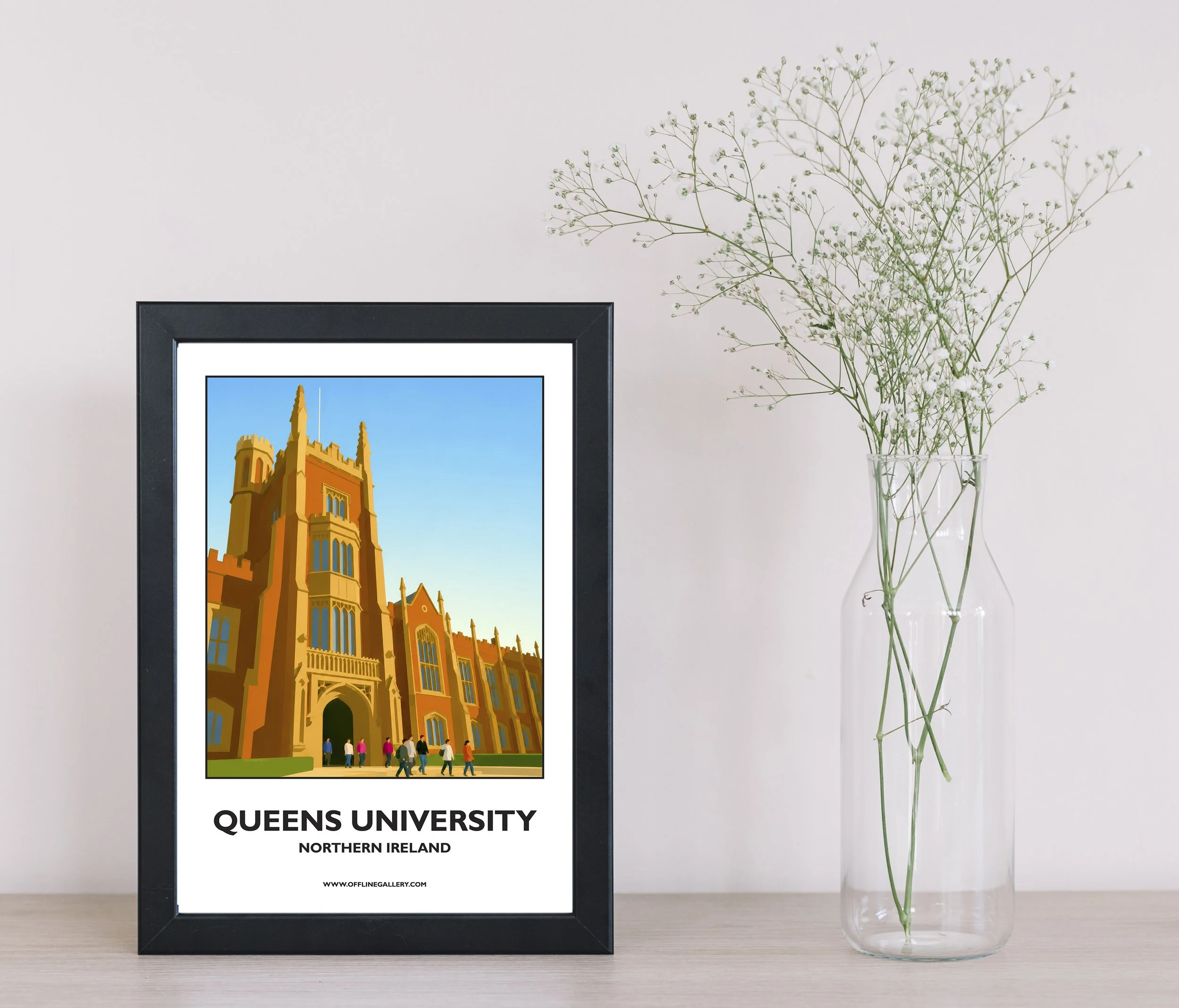 A4.1- Stunning poster of Queens University for sale, perfect for art lovers and collectors. Ideal for home or office, this artwork shows an image of an iconic local university in Northern Ireland.