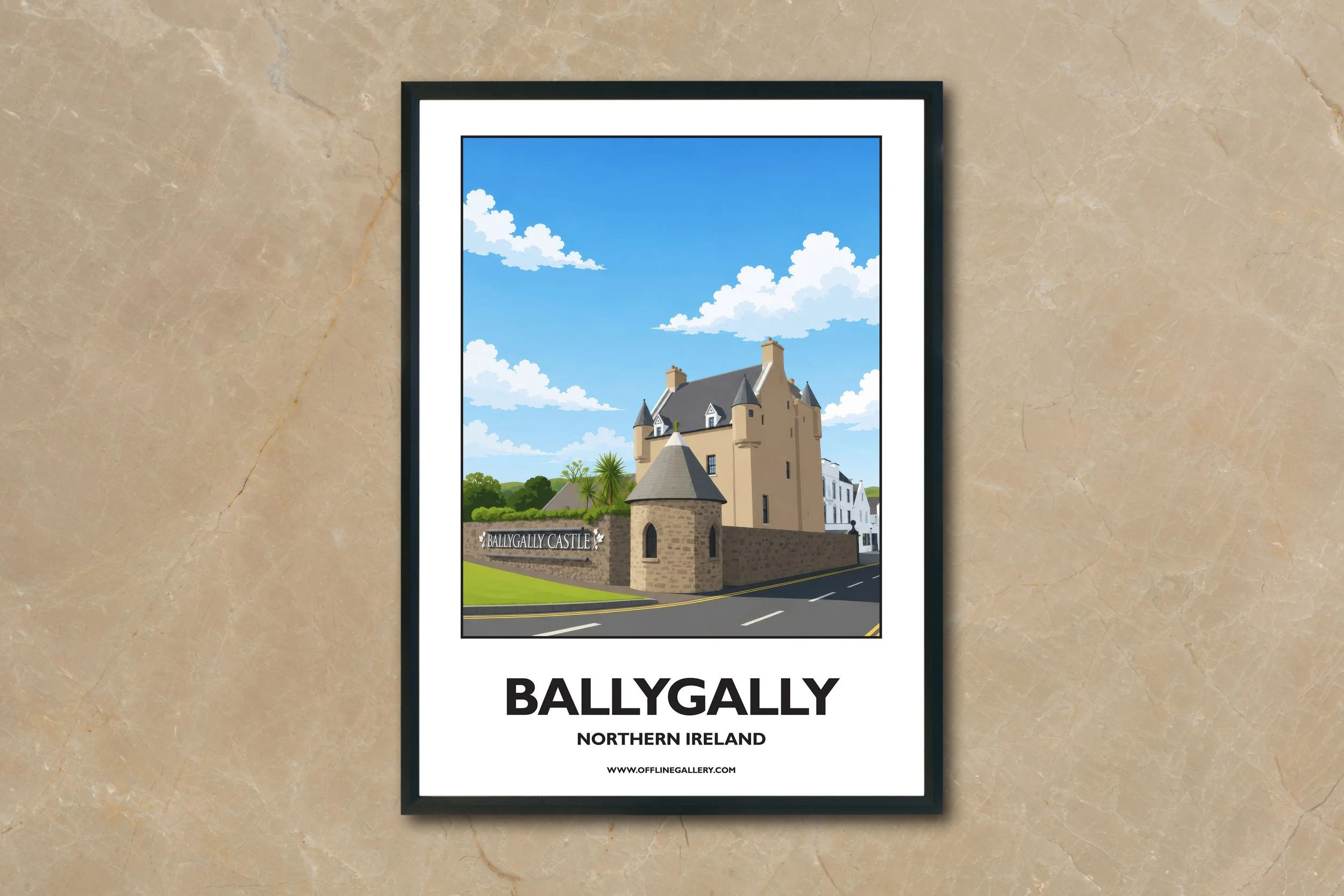 A4.2 - Stunning poster of Ballygally Castle for sale, perfect for art lovers and collectors. Ideal for home or office, this artwork brings a touch of Northern Ireland's natural charm to any setting.