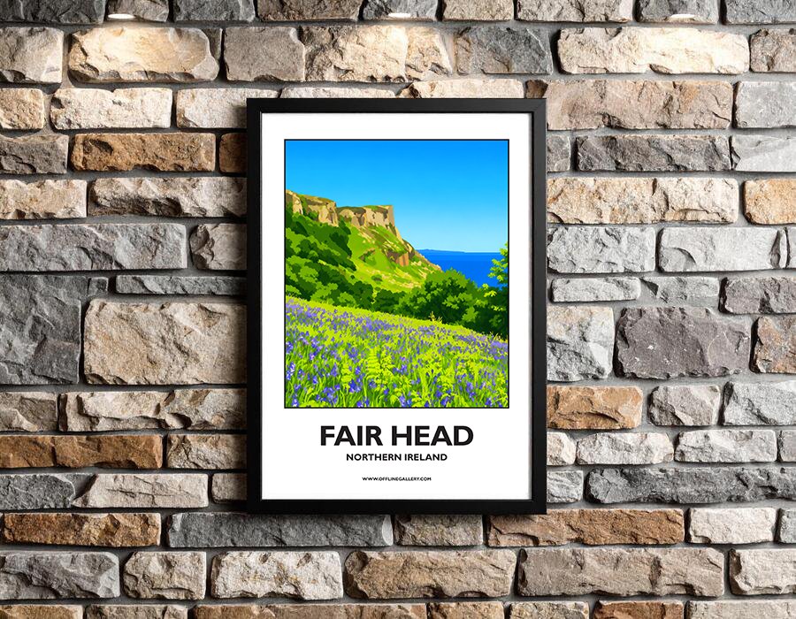 A3.2 - Stunning poster of Fair Head for sale, perfect for art lovers and collectors. Ideal for home or office, this artwork brings a touch of Northern Ireland's natural beauty to any setting.