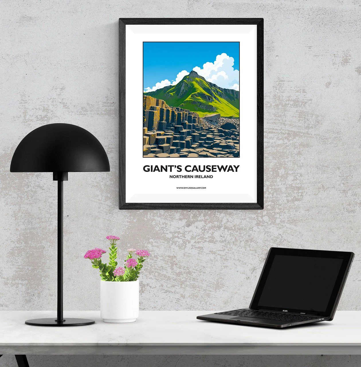 A3.1 - Stunning poster of the iconic Giants Causeway in Antrim for sale, perfect for art lovers and collectors. This artwork brings Northern Ireland to any setting, home or office.
