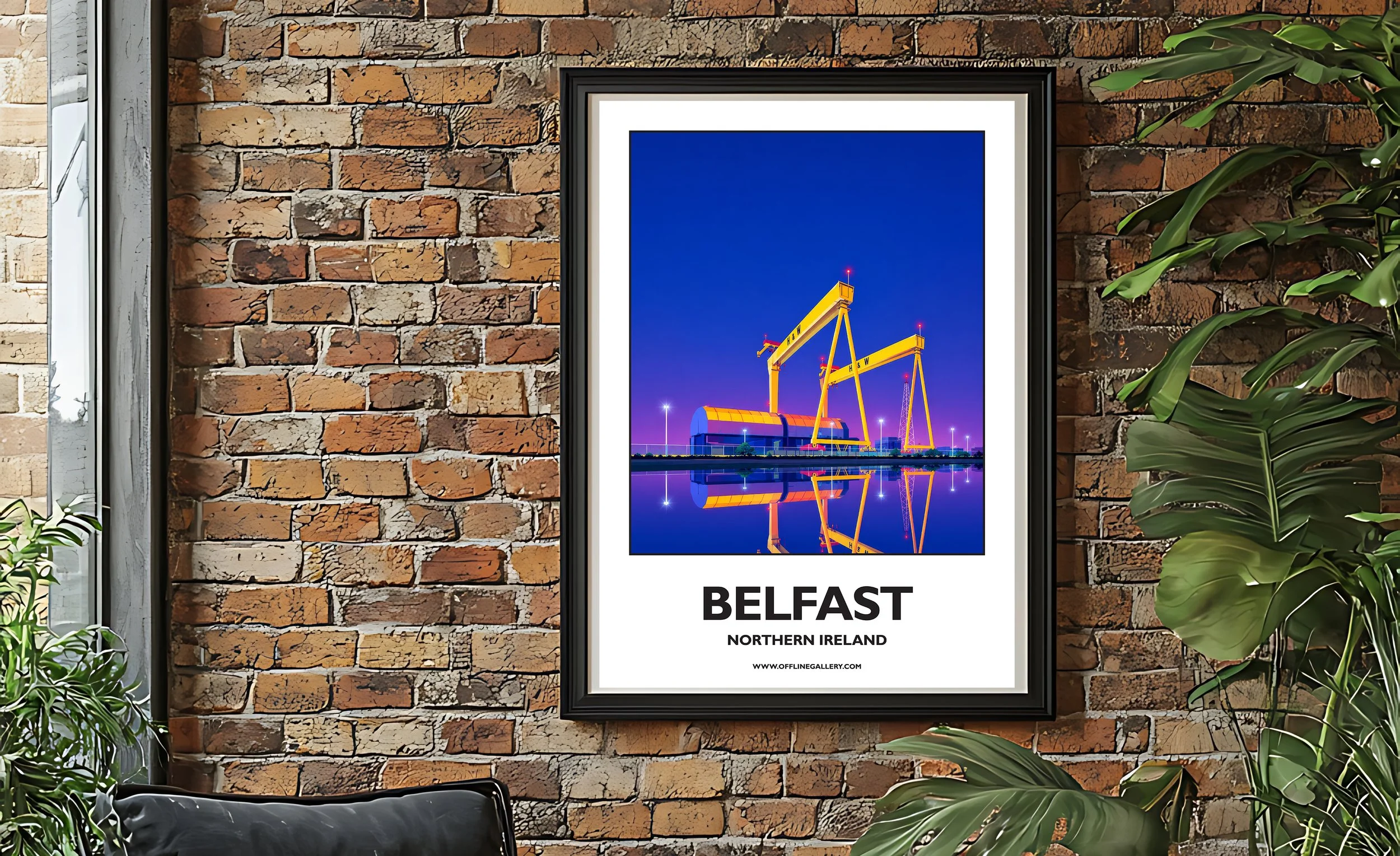 A2.2 - Poster of Belfast’s famous cranes for sale, perfect for art lovers and collectors. Ideal for home or office, this artwork brings a touch of Northern Ireland's natural charm to any setting.