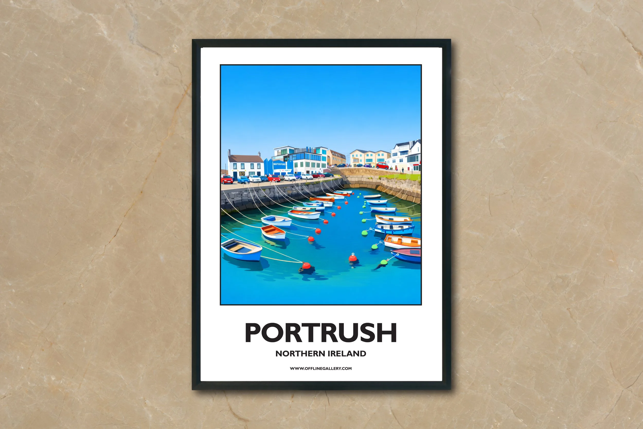 A4.2 - Stunning poster of the Portrush marina for sale, perfect for art lovers and collectors. Ideal for home or office, this artwork brings a touch of Northern Ireland's natural charm to any setting.