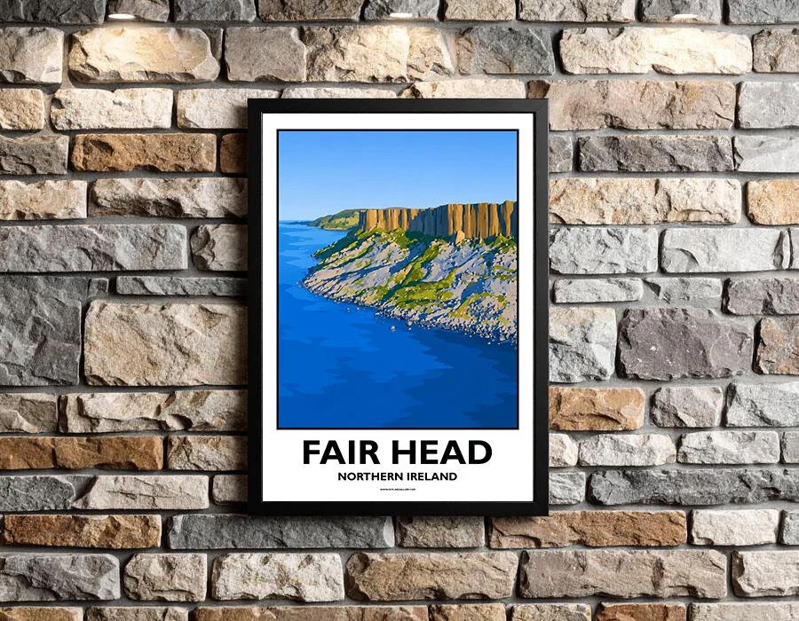 - Stunning poster of Fair Head for sale, perfect for art lovers and collectors. Ideal for home or office, this artwork brings a touch of Northern Ireland's natural charm to any setting.