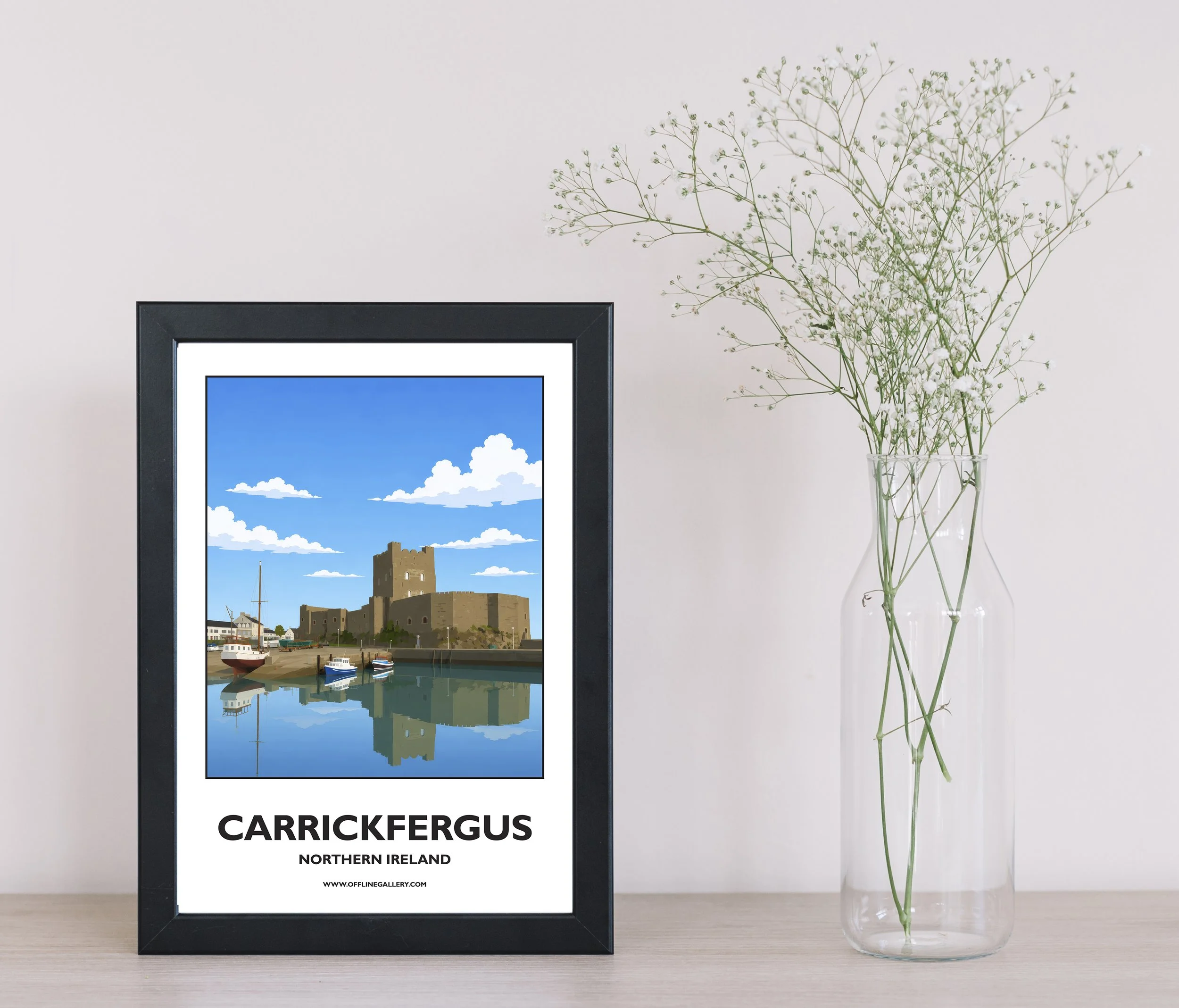 A4.1 - Stunning poster of Carrickfergus Castle for sale, perfect for art lovers and collectors. Ideal for home or office, this artwork brings Northern Ireland's natural charm to any setting.