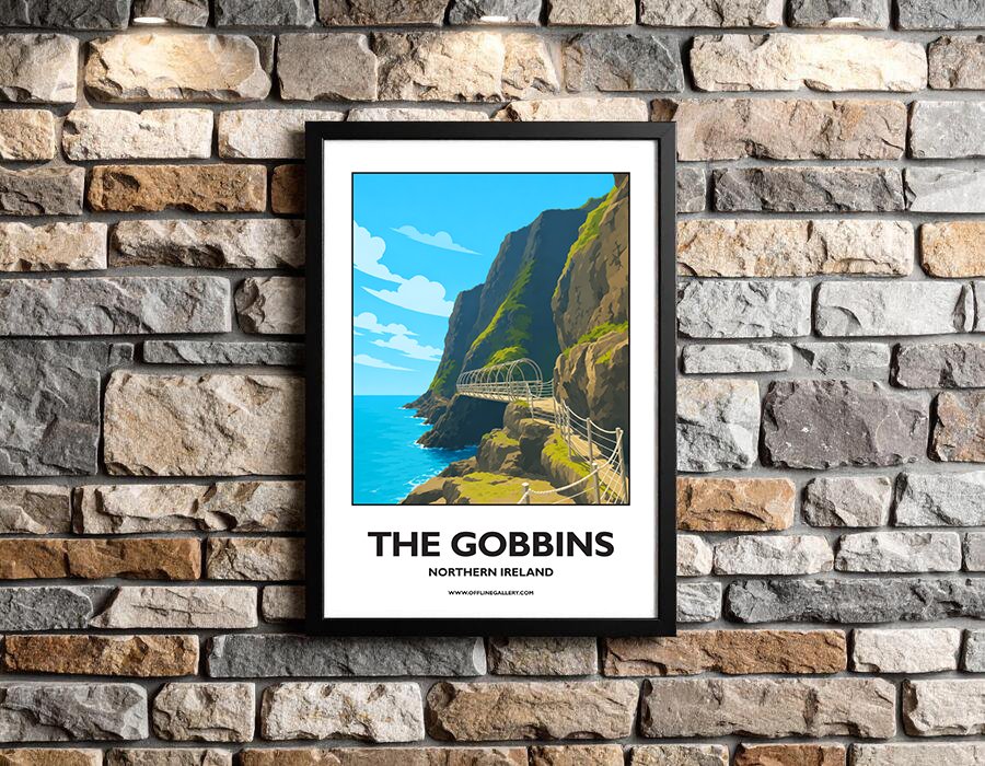 A3.2 - Stunning poster of the iconic Gobbins Cliff Walk for sale, perfect for art lovers and collectors. This artwork brings the beauty of Northern Ireland to any setting, home or office.