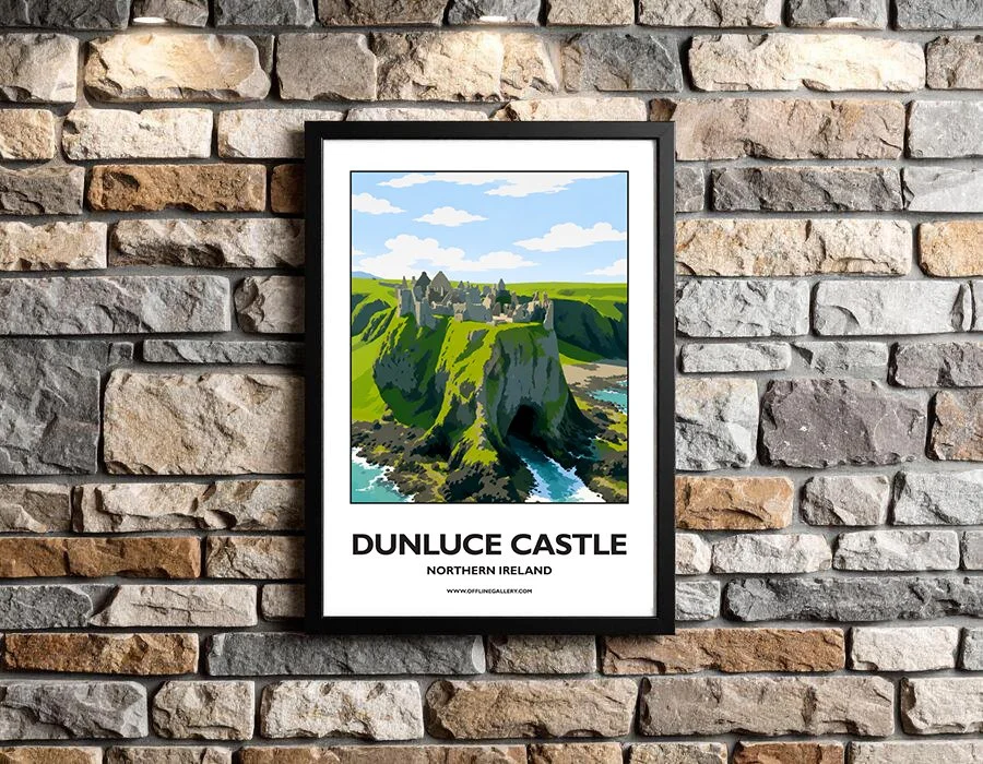 A3.2 - Stunning poster of Dunluce Castle for sale, perfect for art lovers and collectors. Ideal for home or office, this artwork brings a touch of Northern Ireland's natural charm to any setting.
