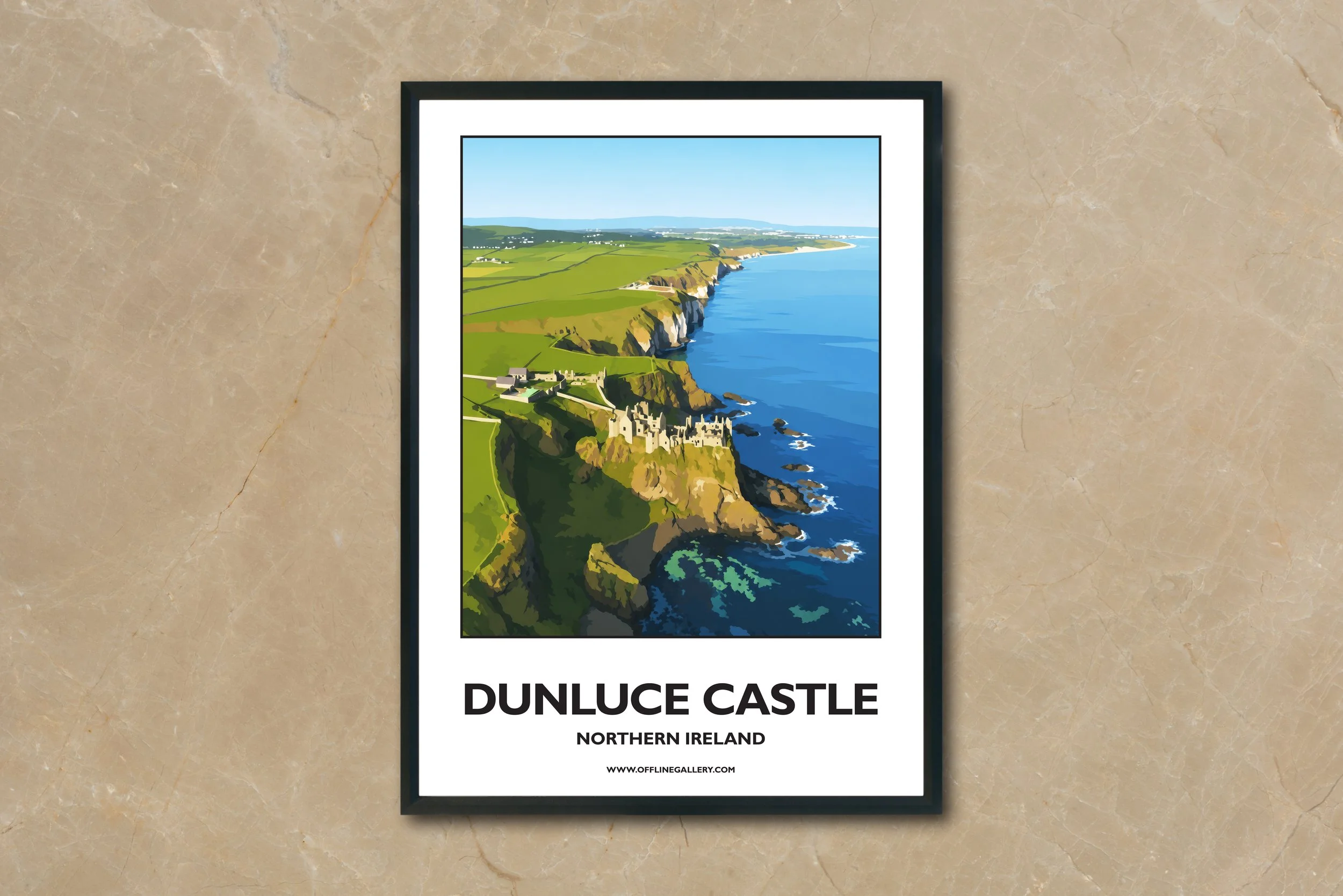 A4.2 - Stunning poster of Dunluce Castle for sale, perfect for art lovers and collectors. Ideal for home or office, this artwork brings a touch of Northern Ireland's natural charm to any setting.