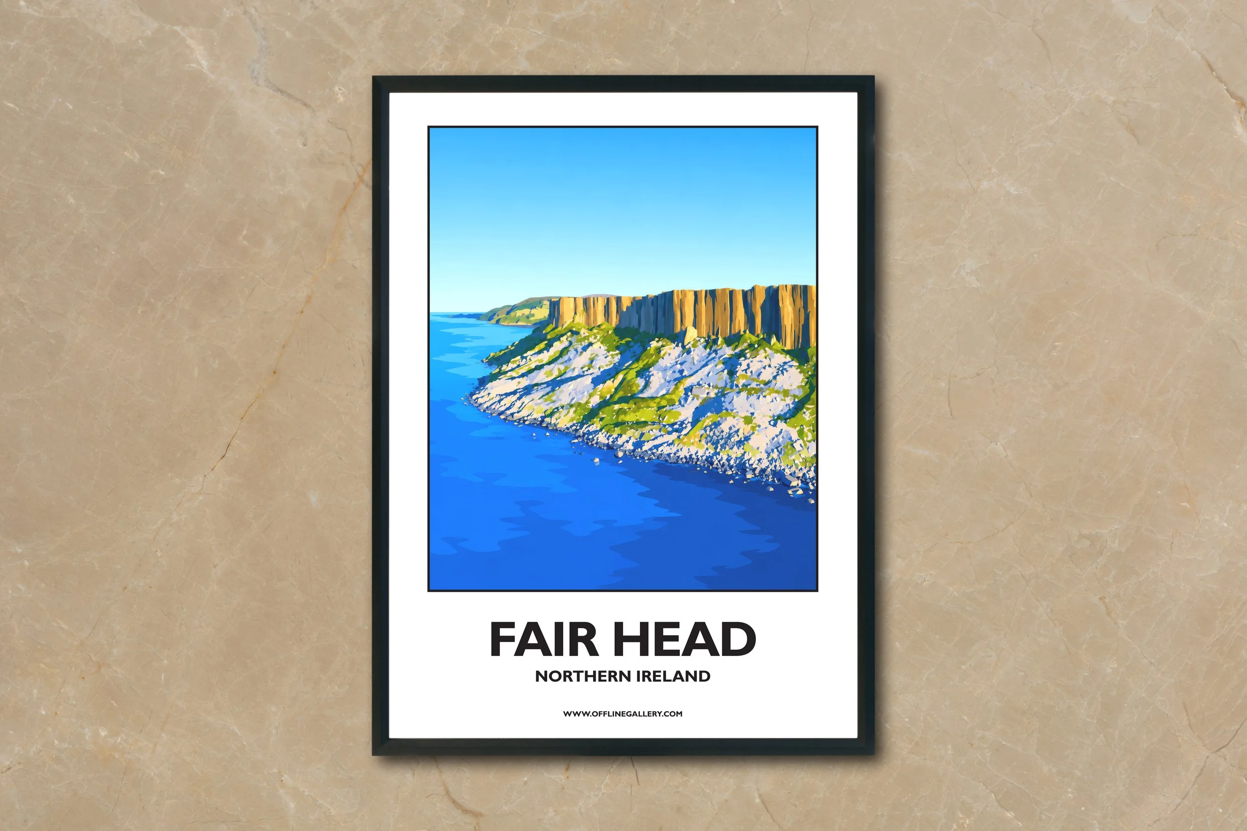 A4.2 - Stunning poster of Fair Head for sale, perfect for art lovers and collectors. Ideal for home or office, this artwork brings a touch of Northern Ireland's natural beauty to any setting.