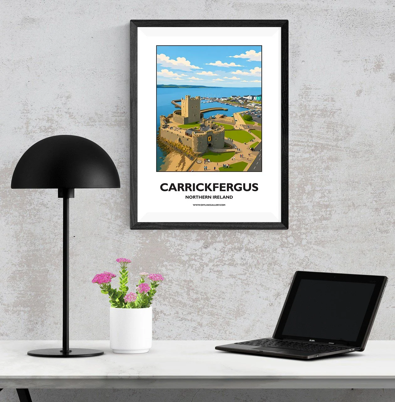 A3.1 - Stunning poster of Carrickfergus Castle for sale, perfect for art lovers and collectors. Ideal for home or office, this artwork brings Northern Ireland's natural charm to any setting.