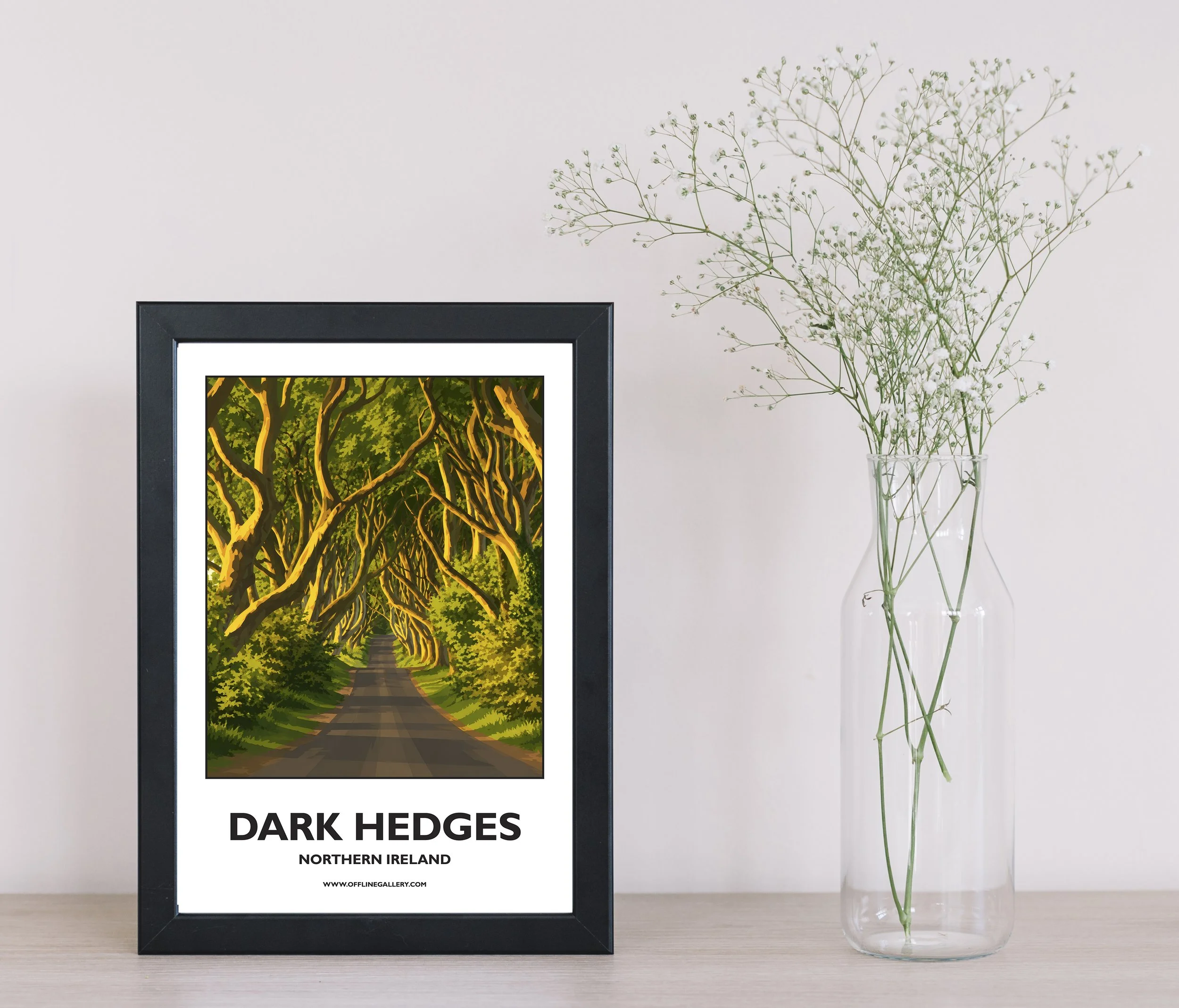 A4.1 - Stunning poster of The Dark Hedges featured in Game of Thrones for sale, perfect for art lovers and collectors. This artwork brings Northern Ireland to any setting, home or office.