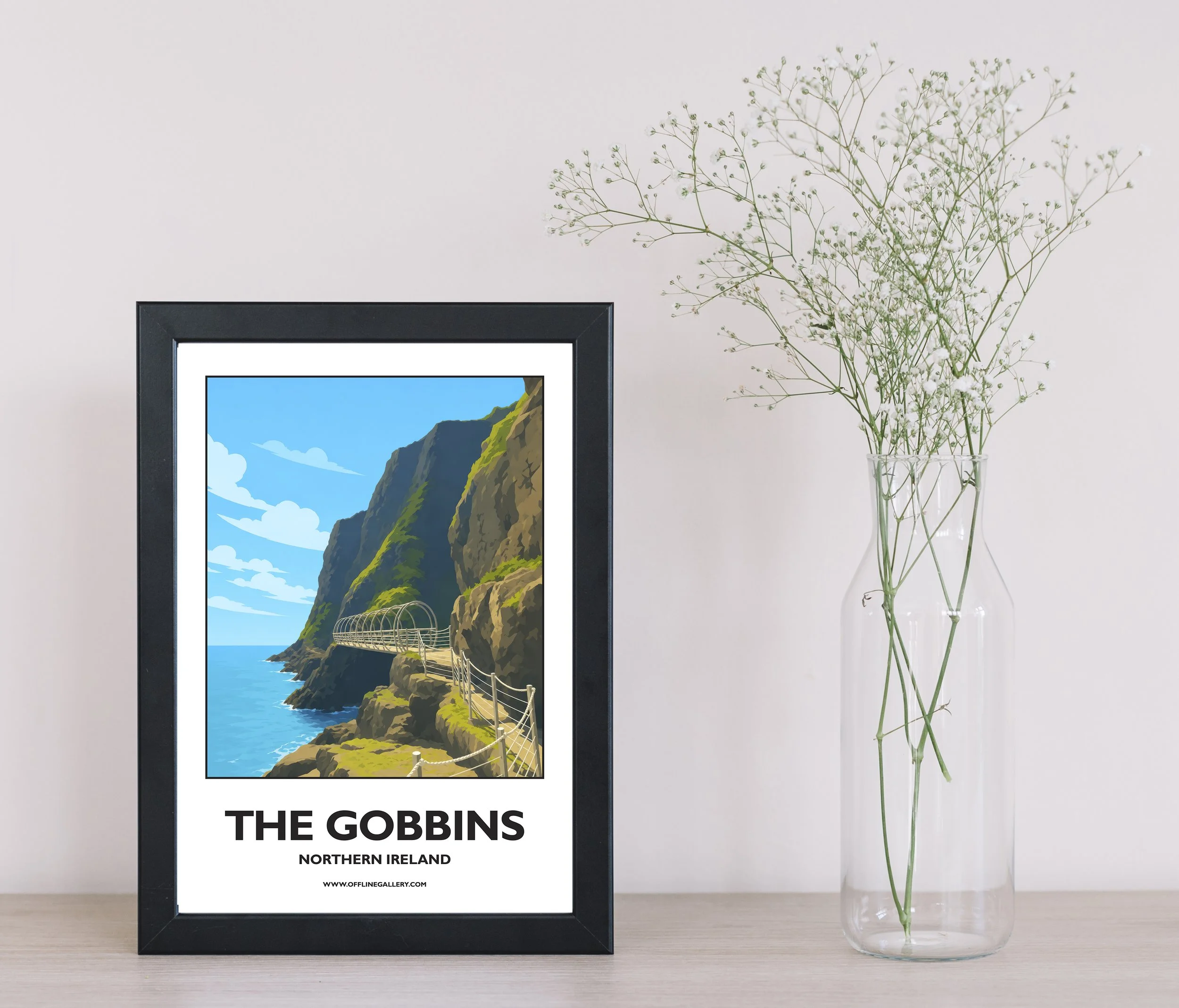 A4.1 - Stunning poster of the iconic Gobbins Cliff Walk for sale, perfect for art lovers and collectors. This artwork brings the beauty of Northern Ireland to any setting, home or office.