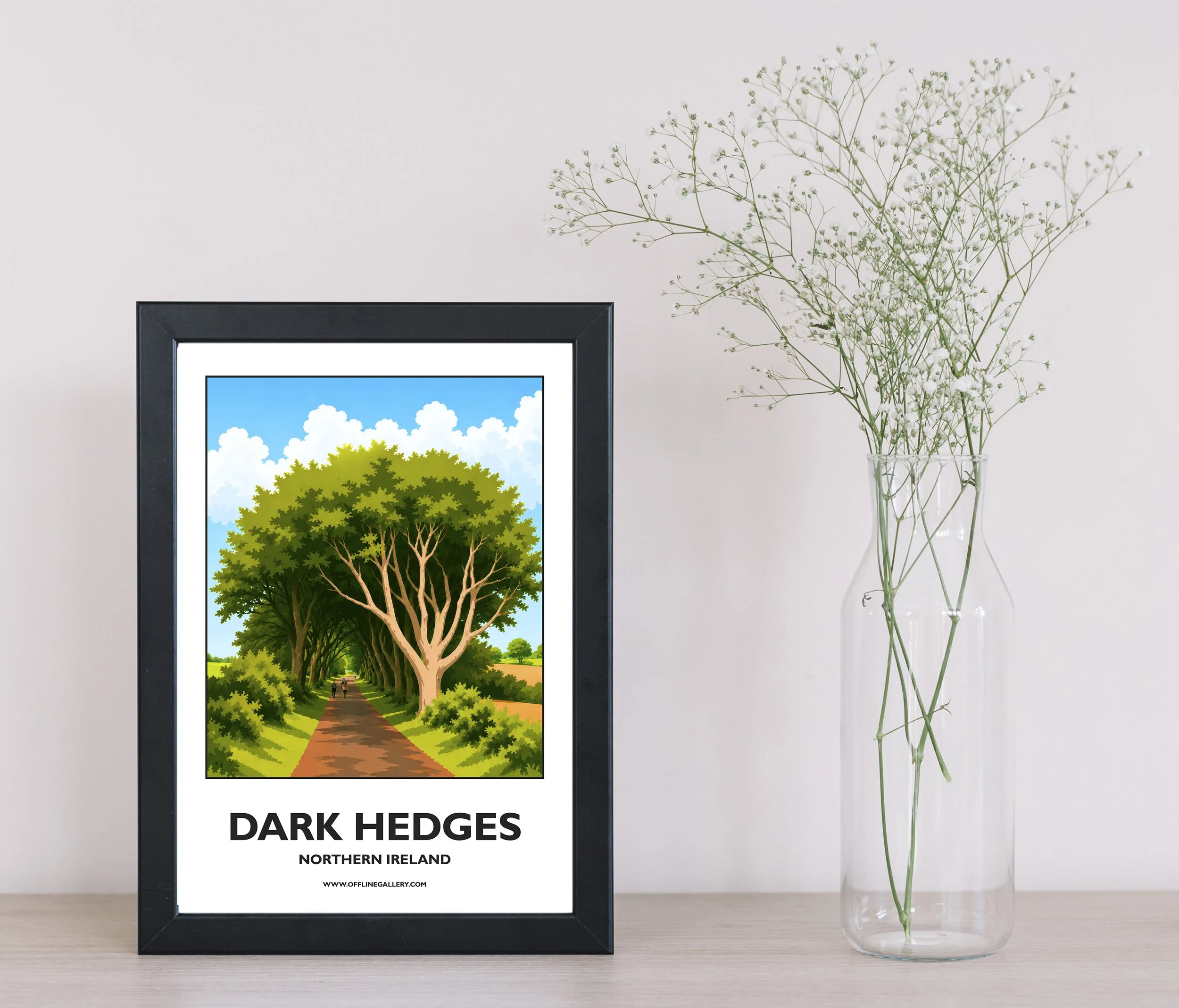 A4.1 - Stunning poster of The Dark Hedges featured in Game of Thrones for sale, perfect for art lovers and collectors. This artwork brings Northern Ireland to any setting, home or office.