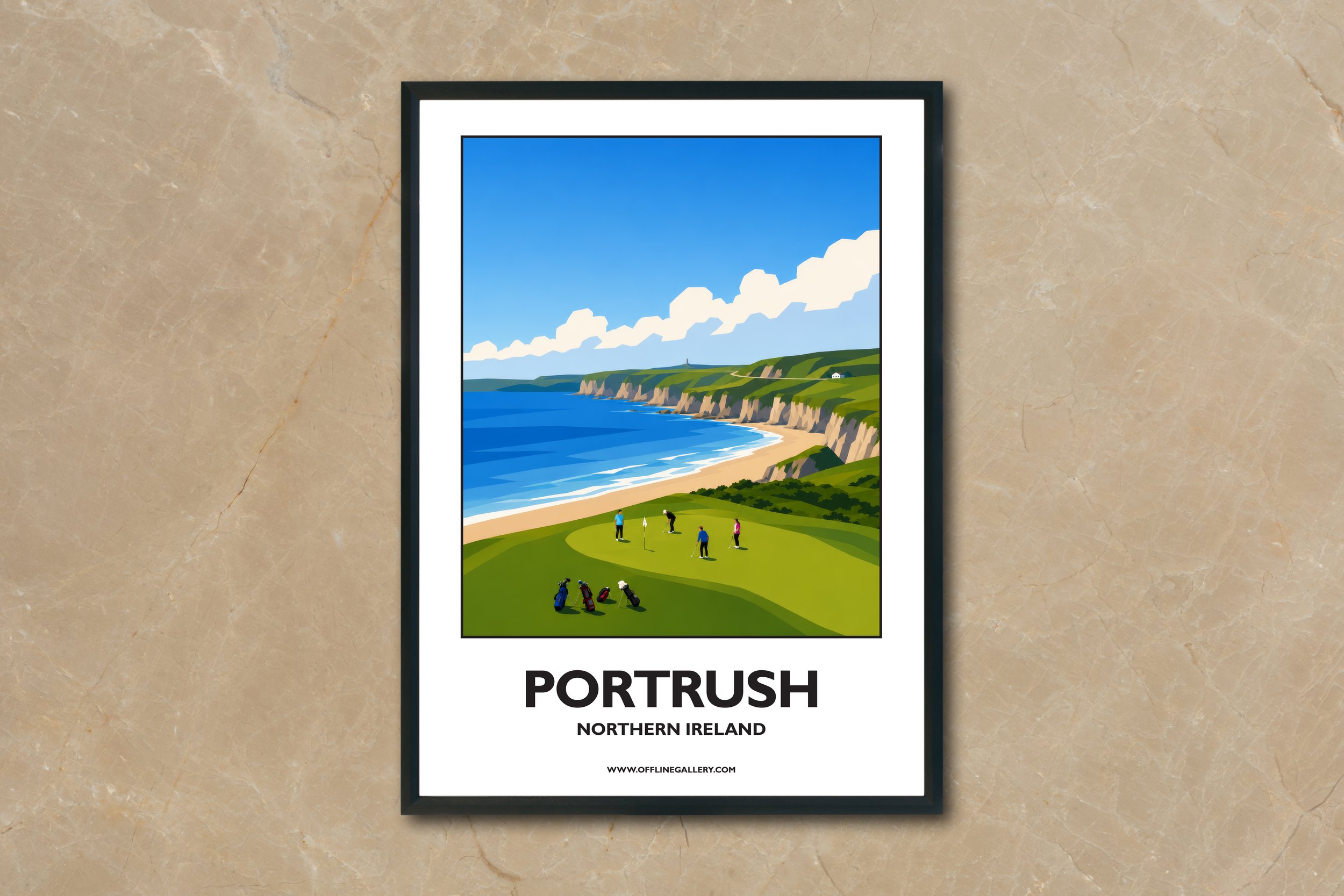 A4.2 - Beautiful poster of the Portrush coastline for sale, perfect for art lovers and collectors. Ideal for home or office, this artwork brings a touch of Northern Ireland's charm to any setting.