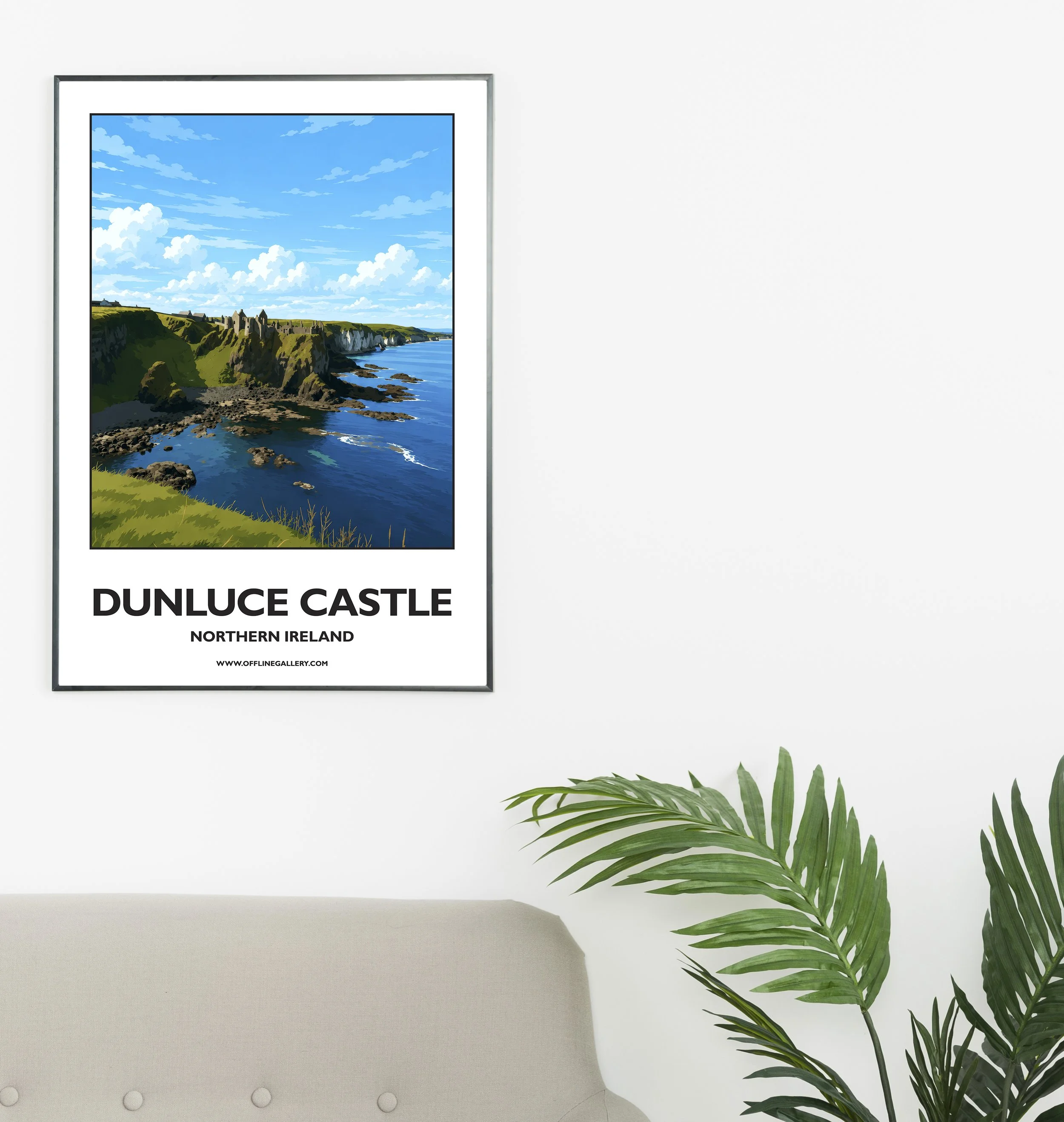A2.1 - Stunning poster of Dunluce Castle for sale, perfect for art lovers and collectors. Ideal for home or office, this artwork brings a touch of Northern Ireland's natural charm to any setting.